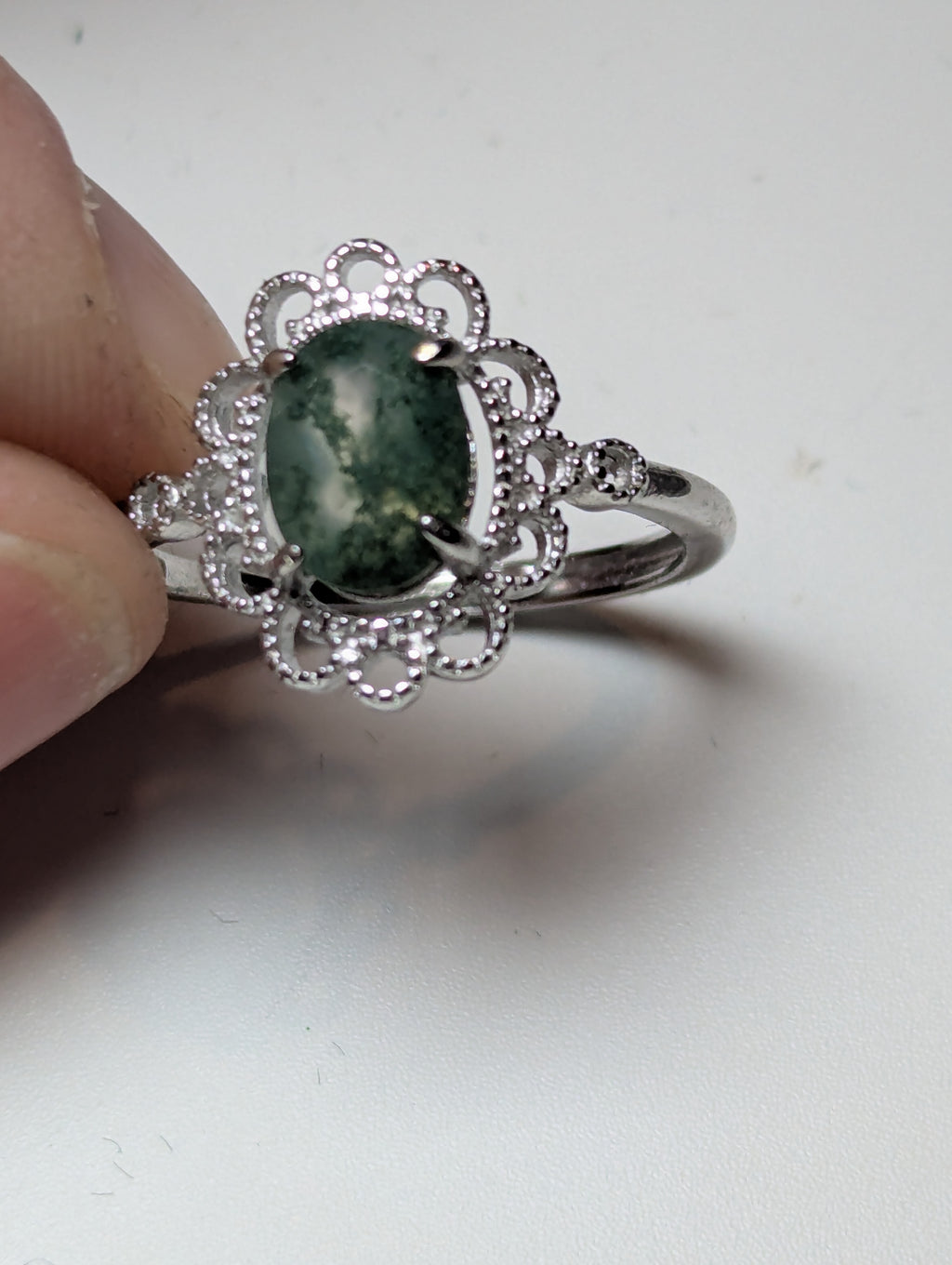 Moss Agate crystal Adjustable ring stainless steel