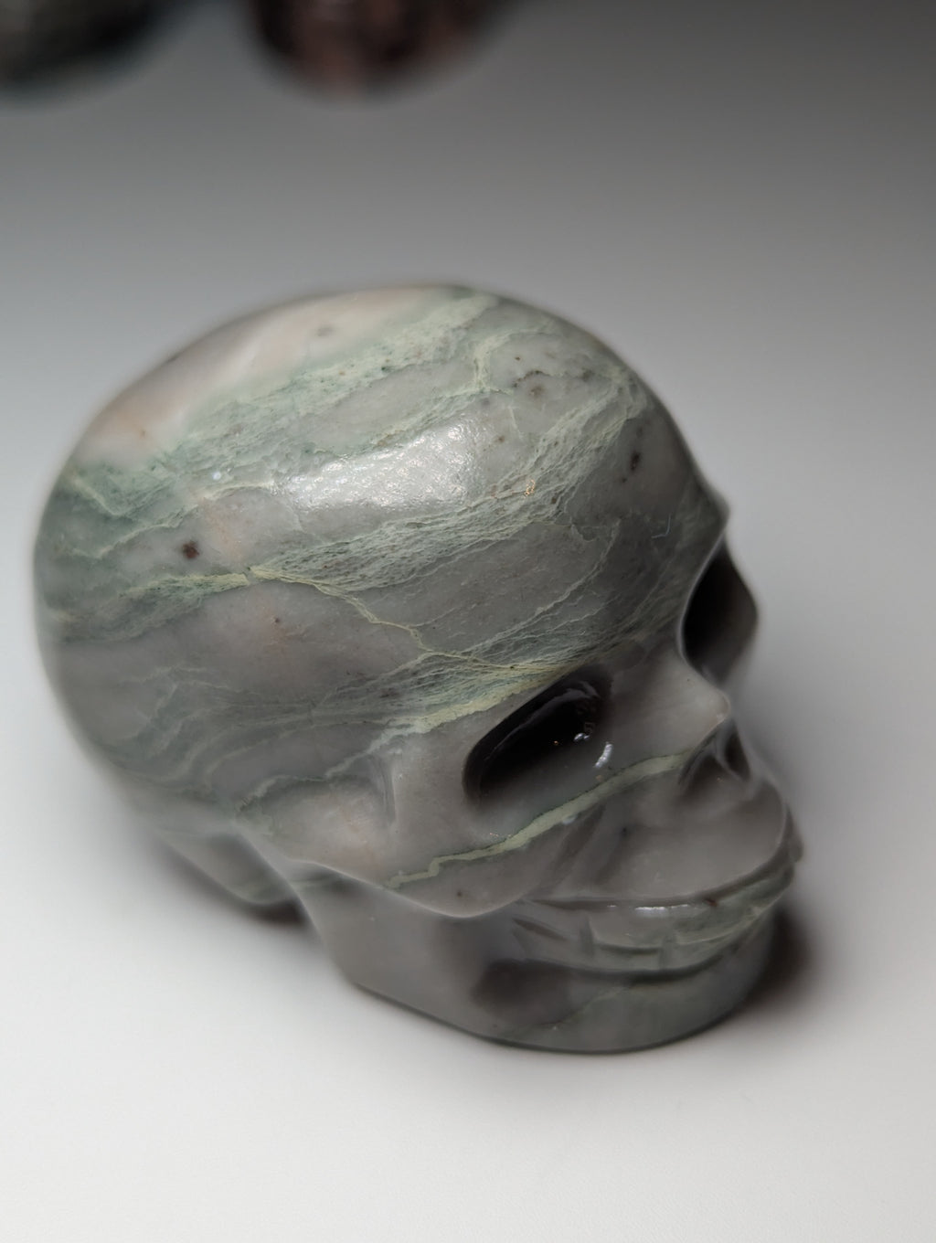 Green vain Jasper crystal skull