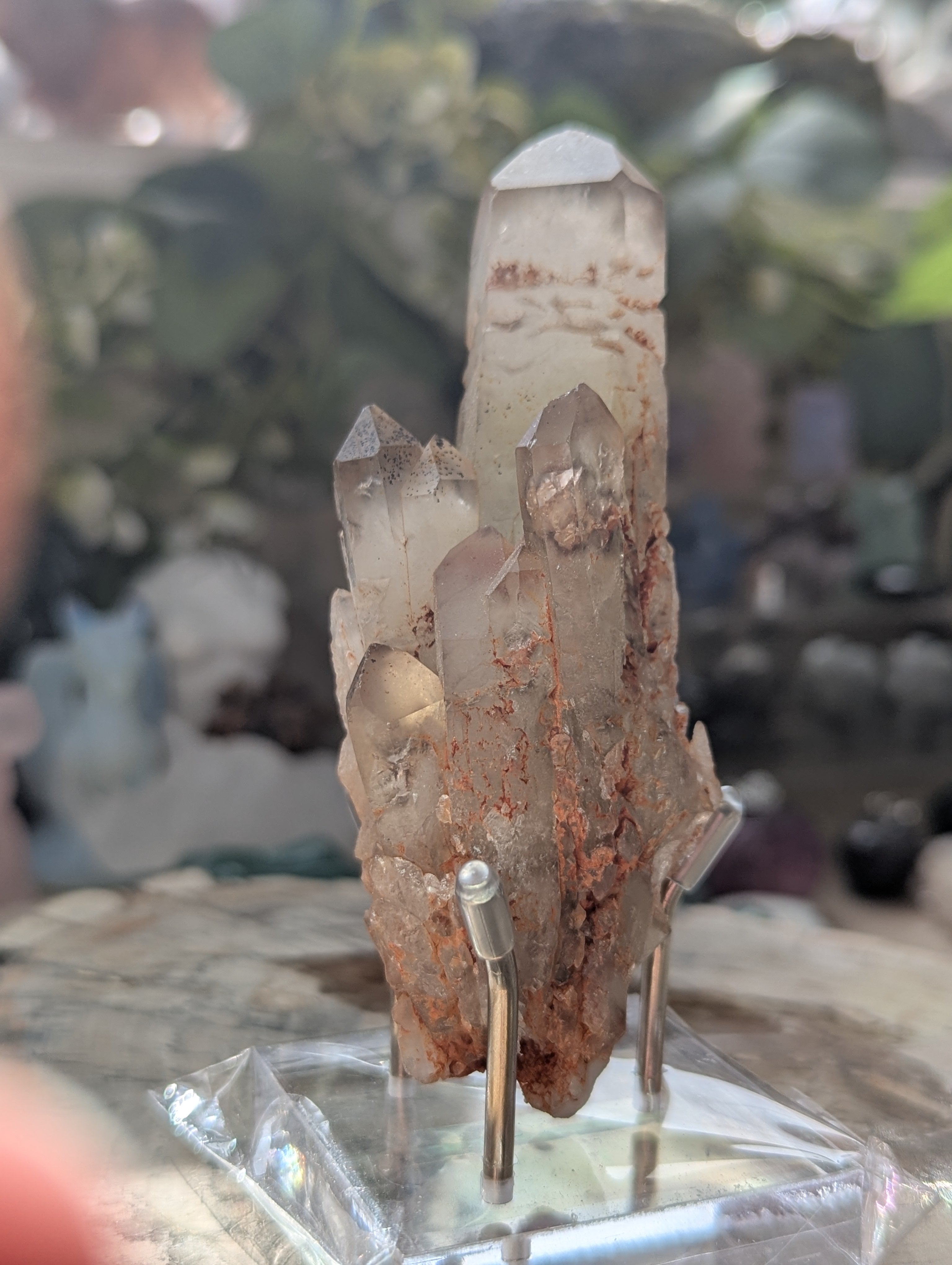 Amazing raw smokey Citrein crystal tower with stand