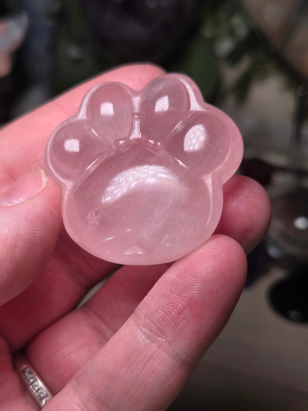 Rose quartz crystal paw print