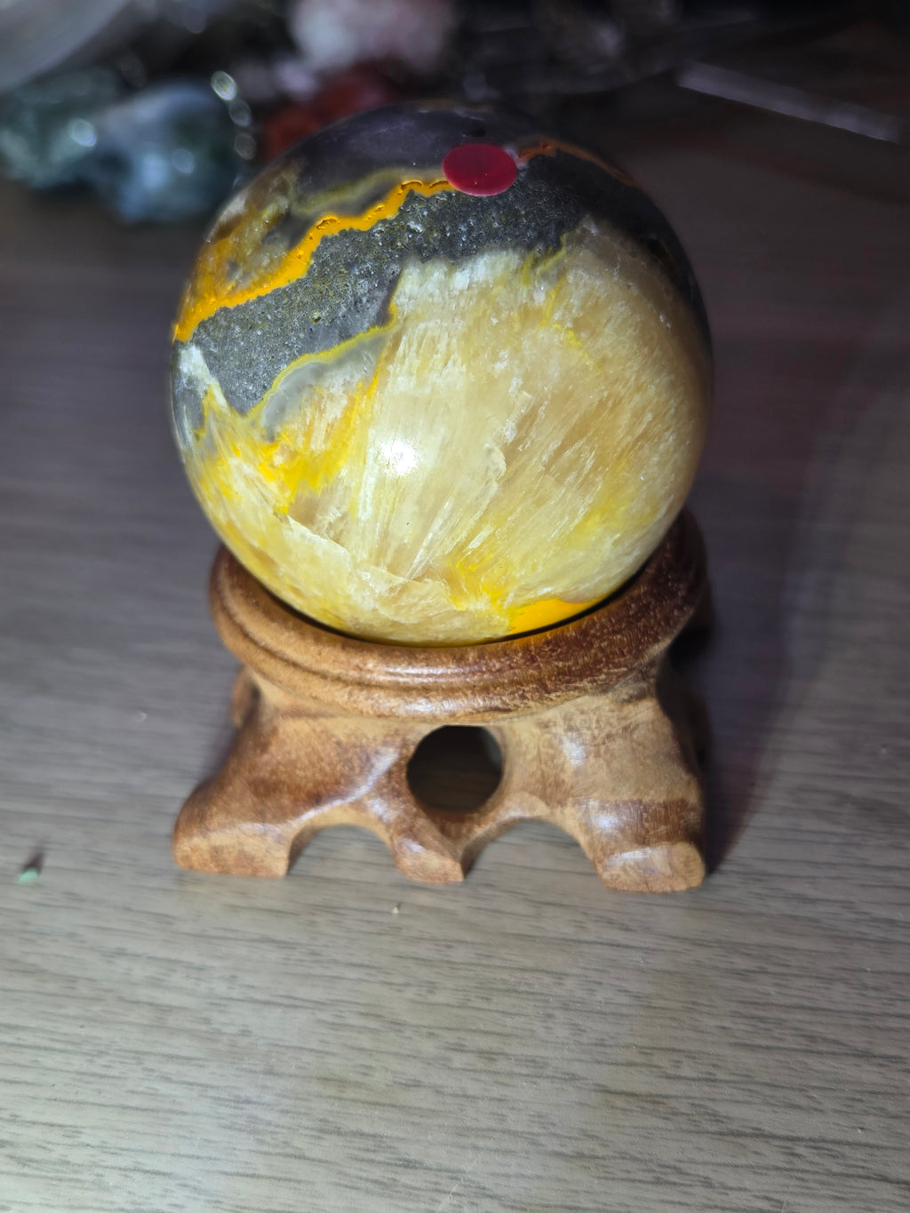Bumblebee jasper crystal sphere with stand