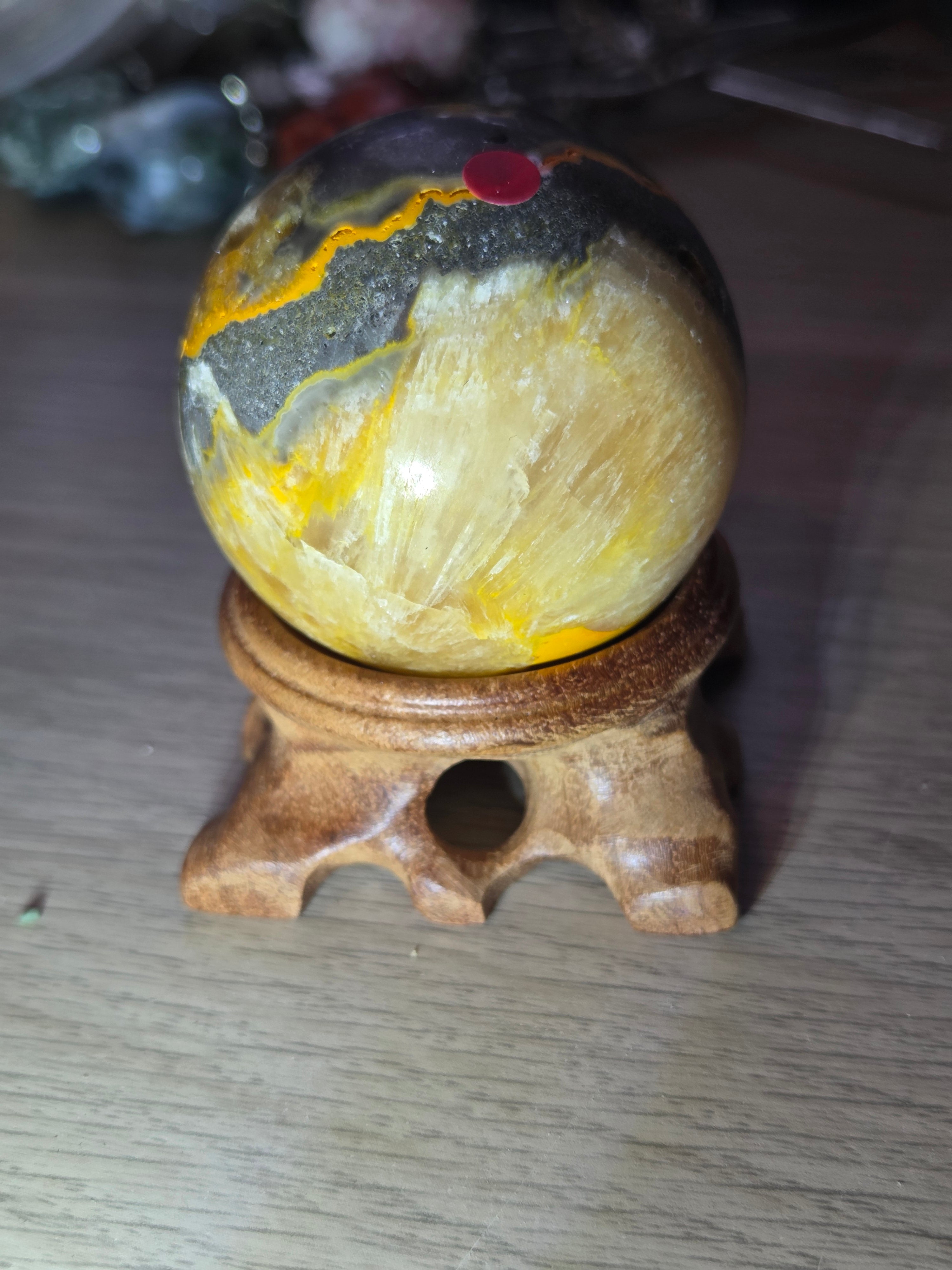 Bumblebee jasper crystal sphere with stand