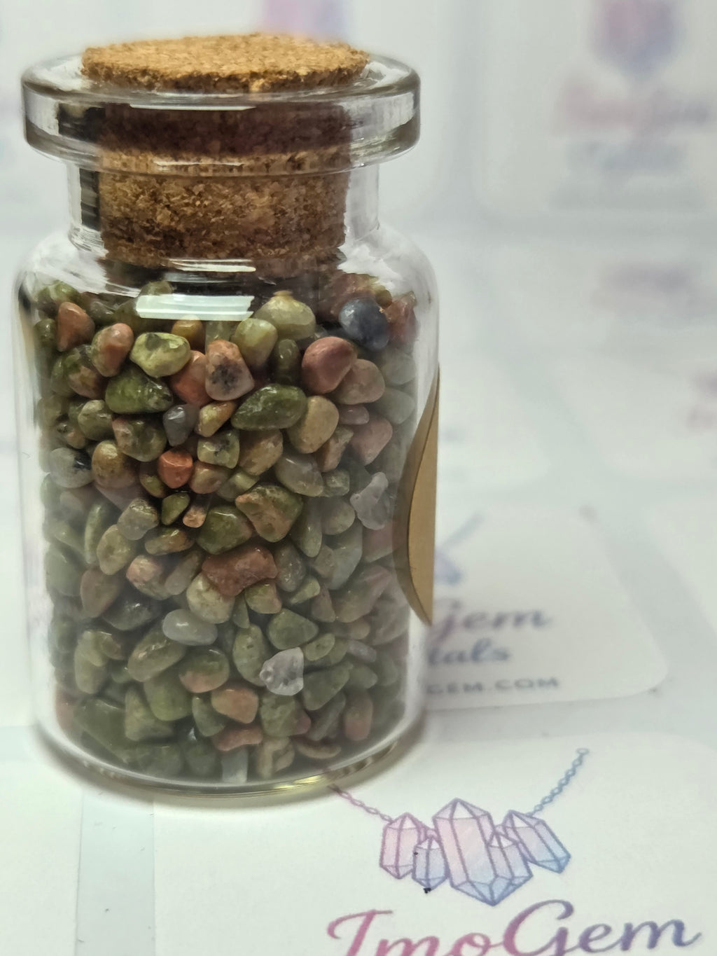 Crystal chips in glass jar