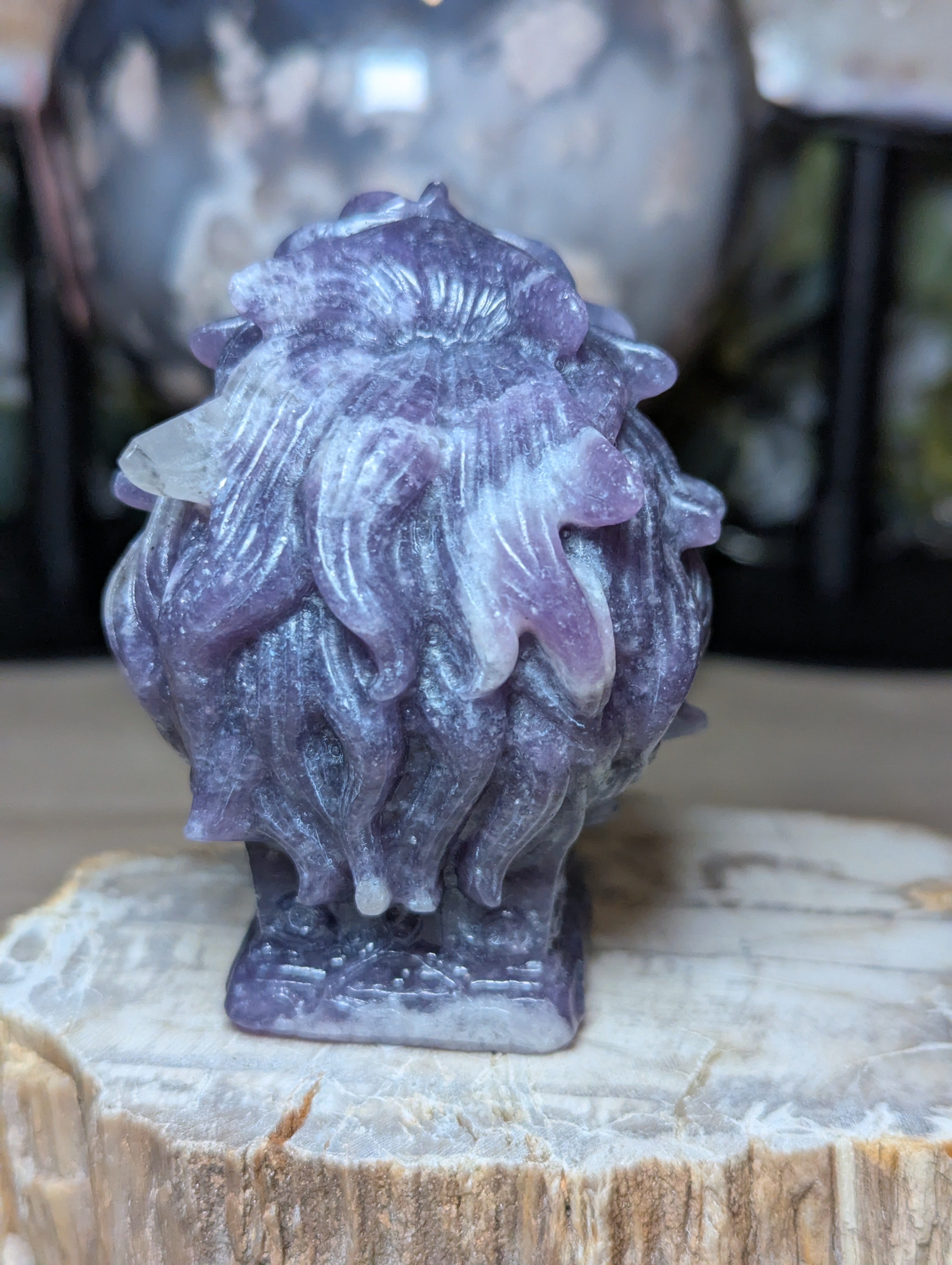 Lepidolite crystal large lion carving