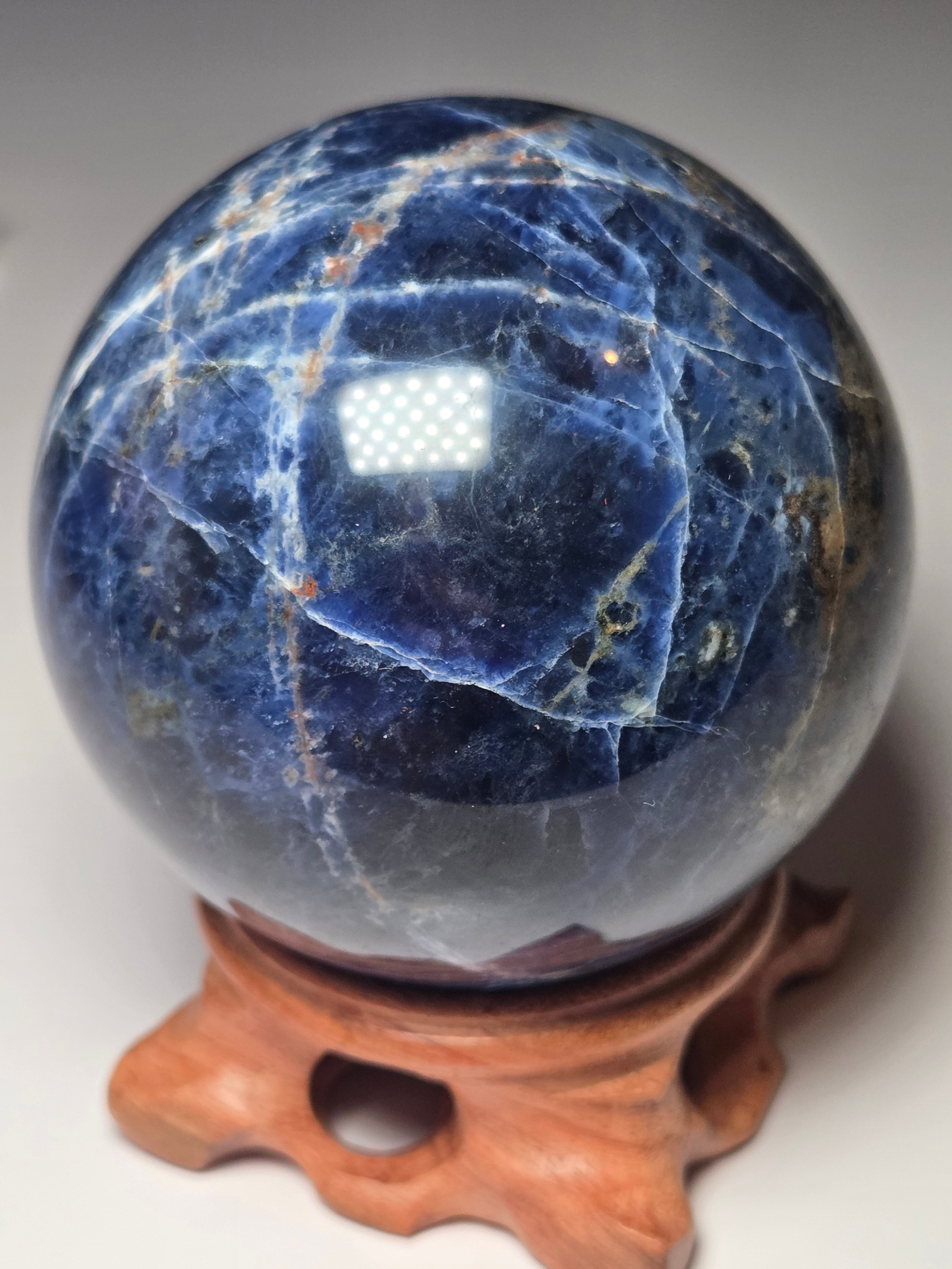 Large sodalite crystal Sphere with stand