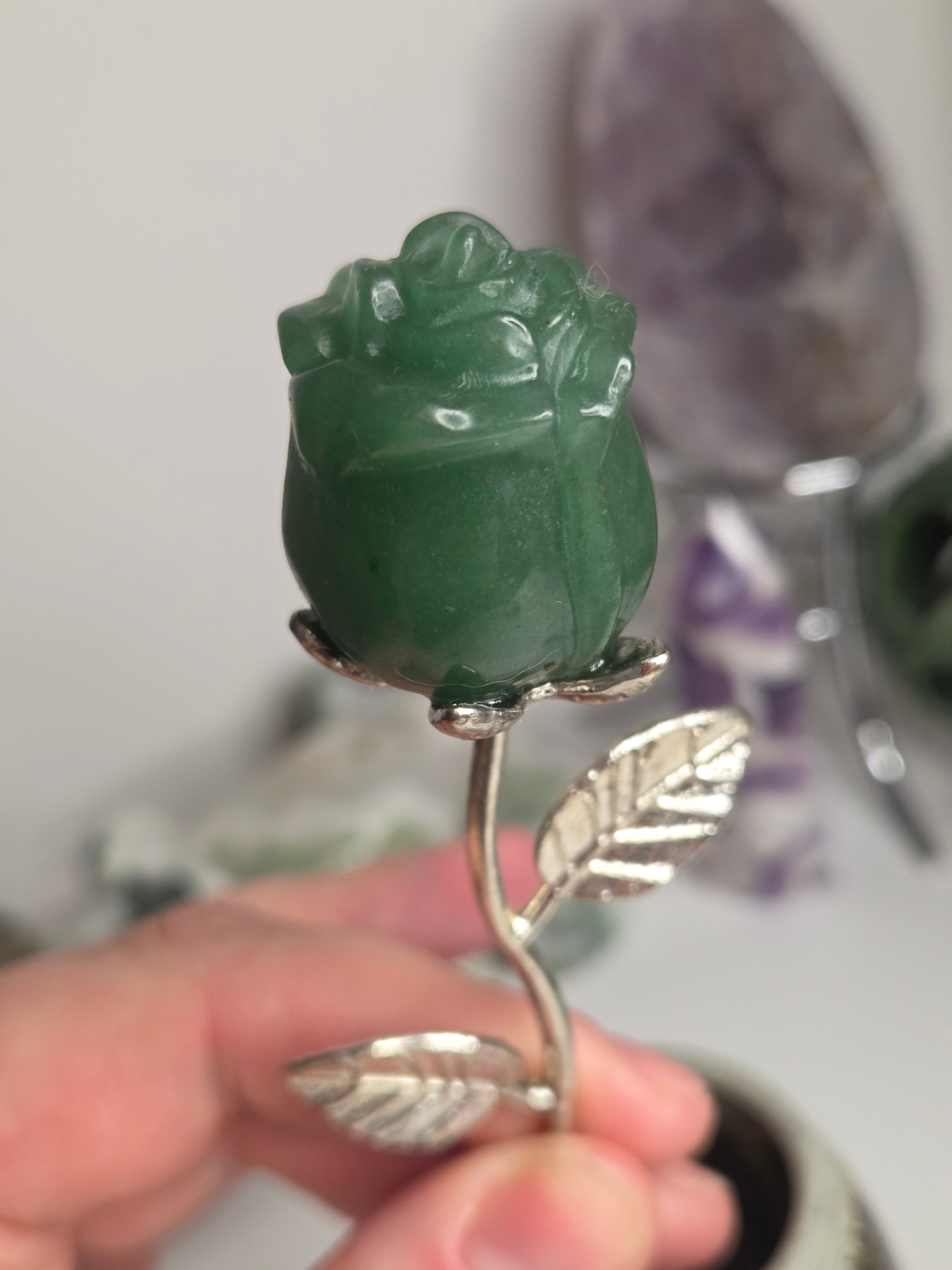 Green Aventurine crystal rose carving