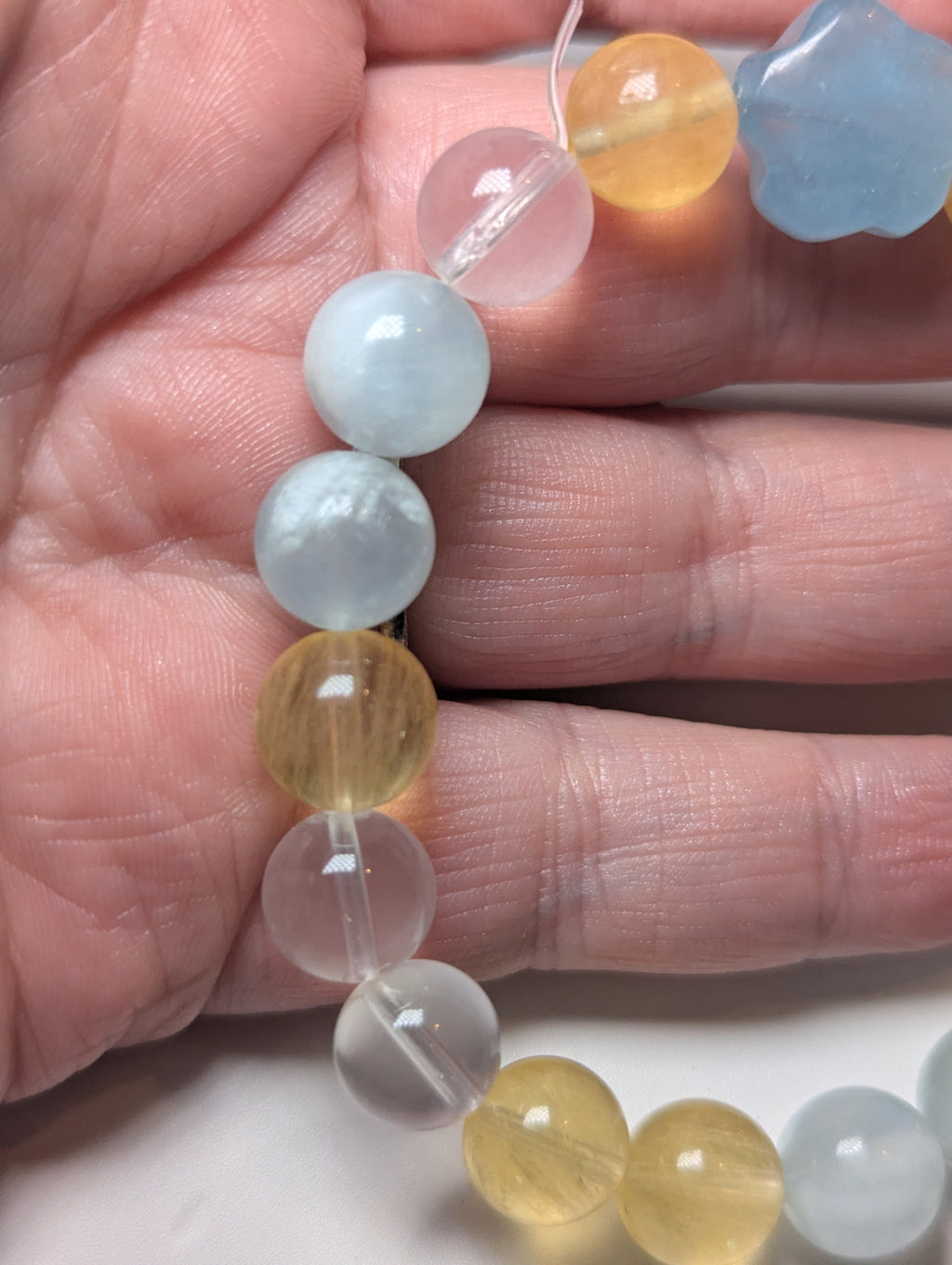 Aquamarine yellow Flourite  and clear quartz  custom bracelet