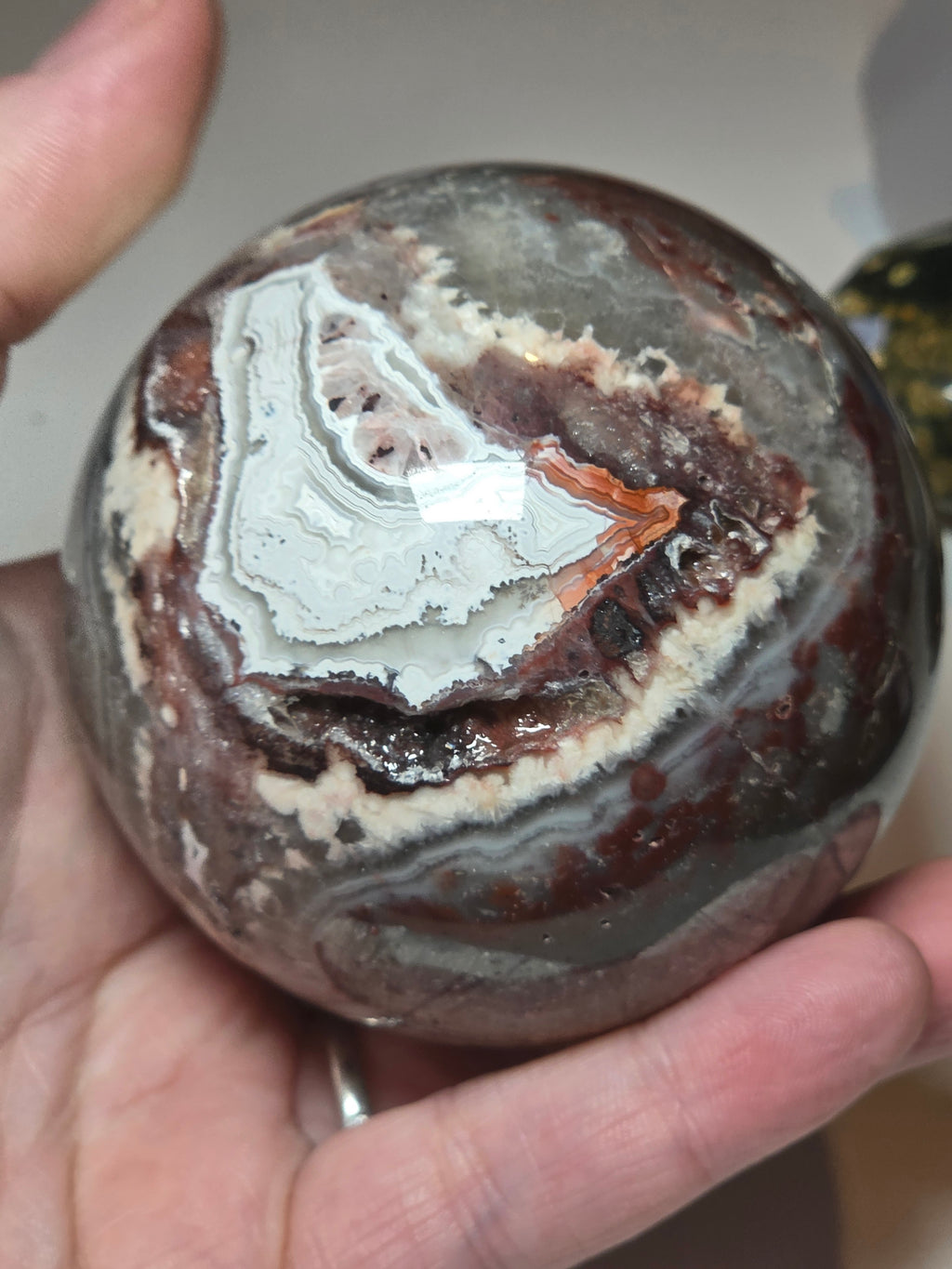 Mexican crazy lace agate crystal sphere  with imperfections