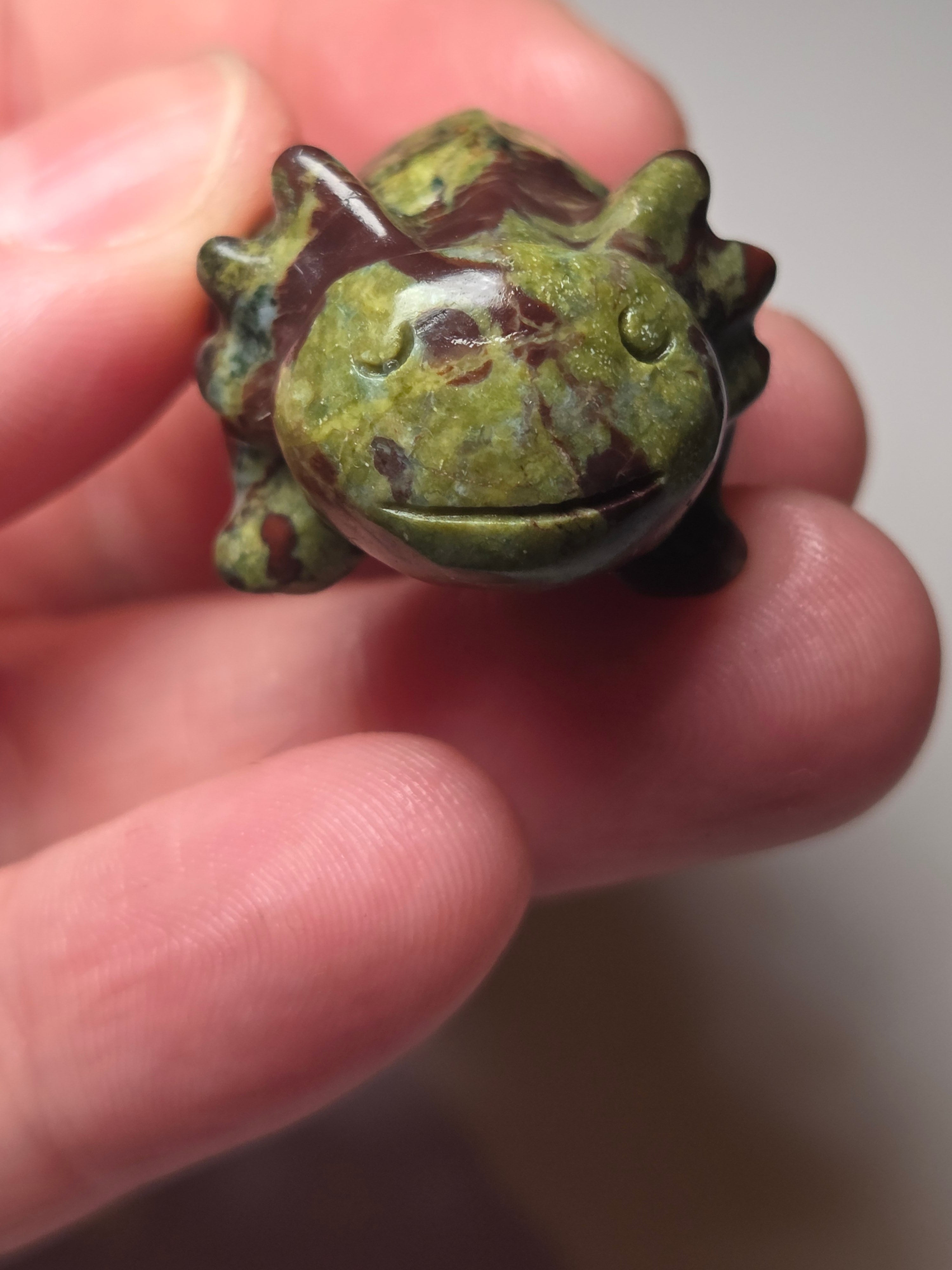 Dragon blood stone crystal axolotl carving