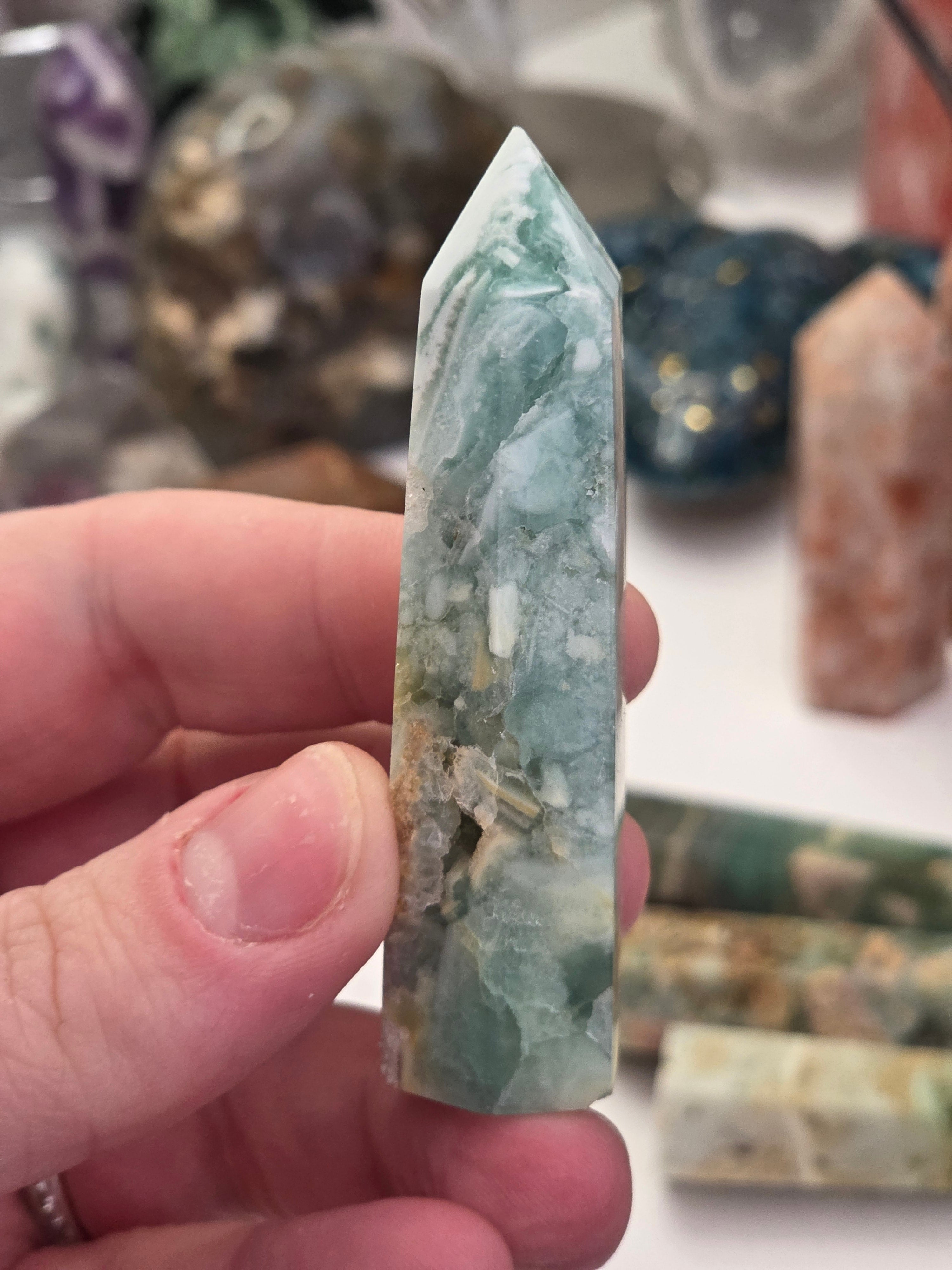 Flourite Agate crystal tower carving