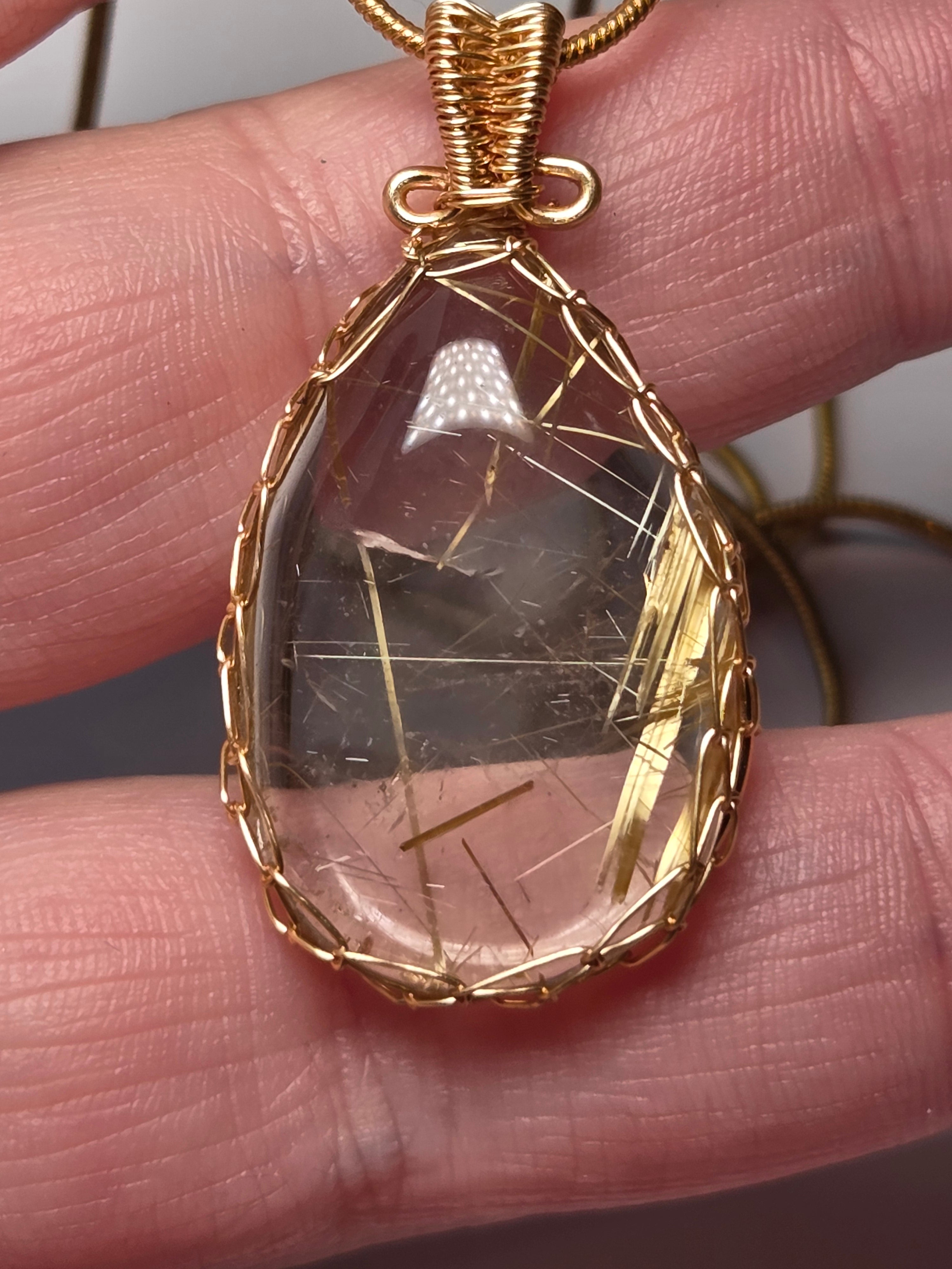 Golden Rutlile crystal handmade wire wrapped necklace