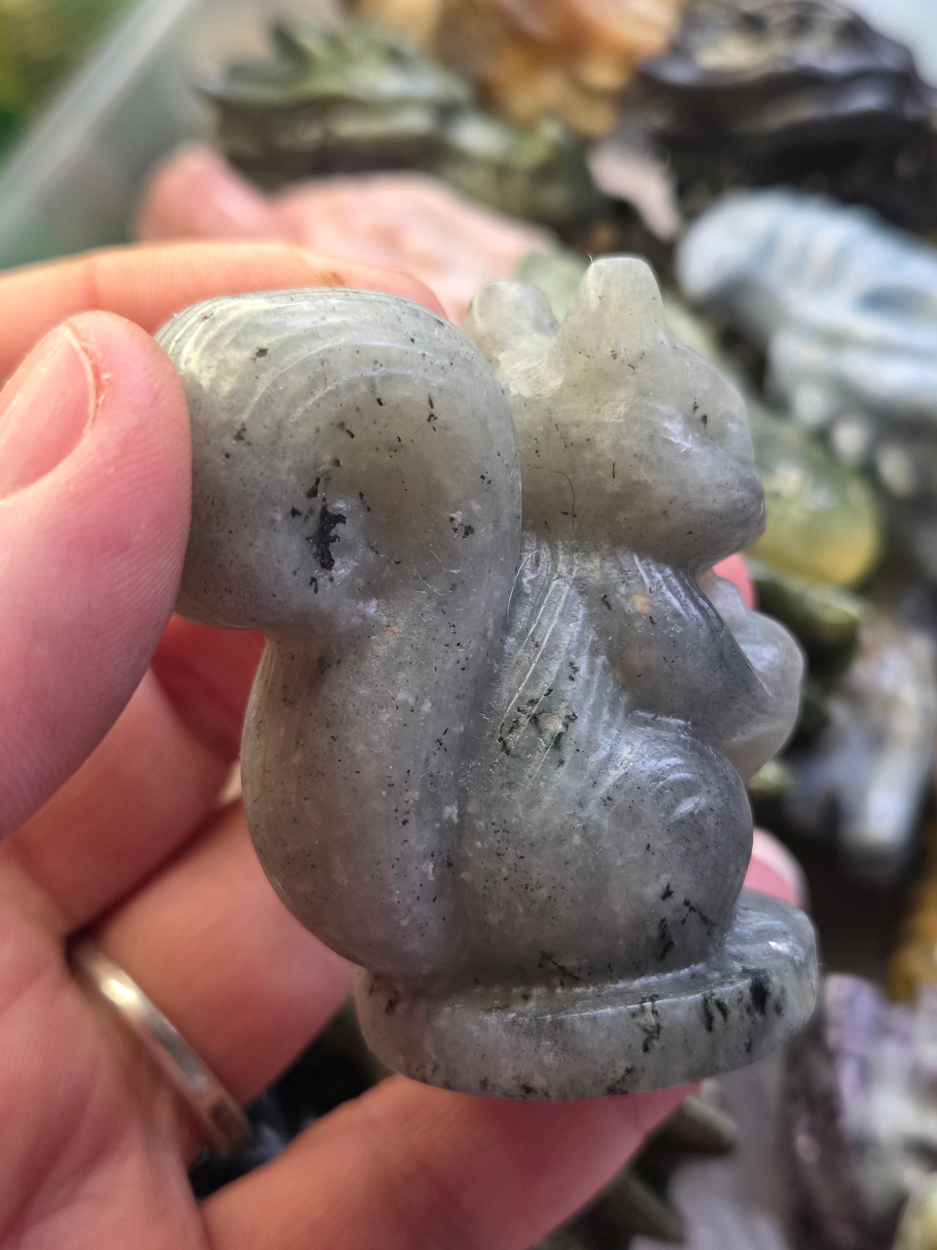 Labradorite crystal squirrel carving