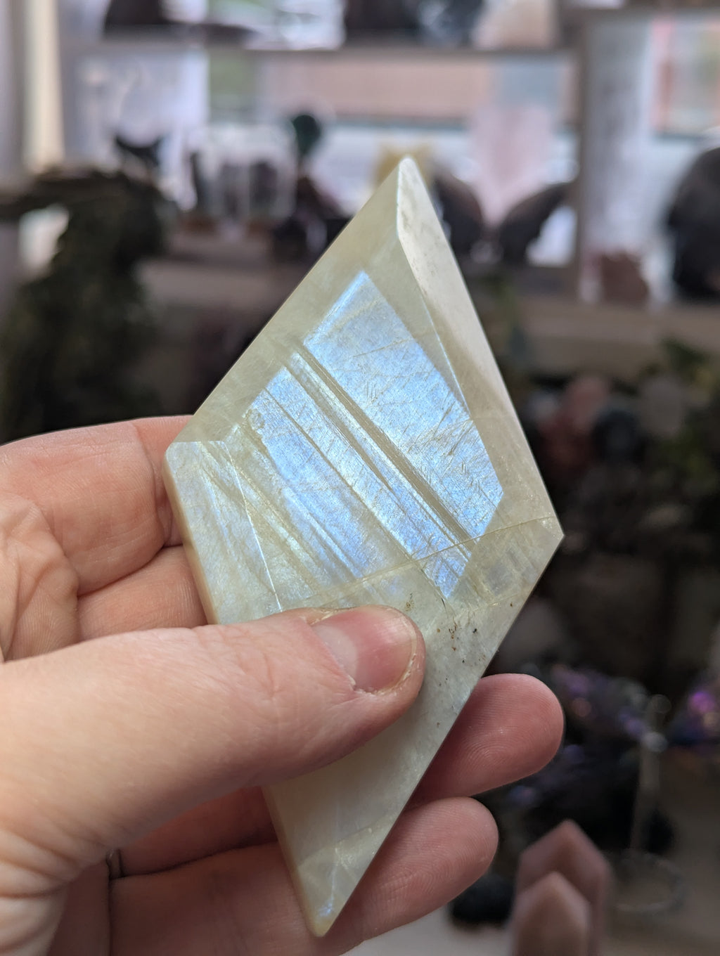 Rainbow moonstone crystal diamond crystal with Stand