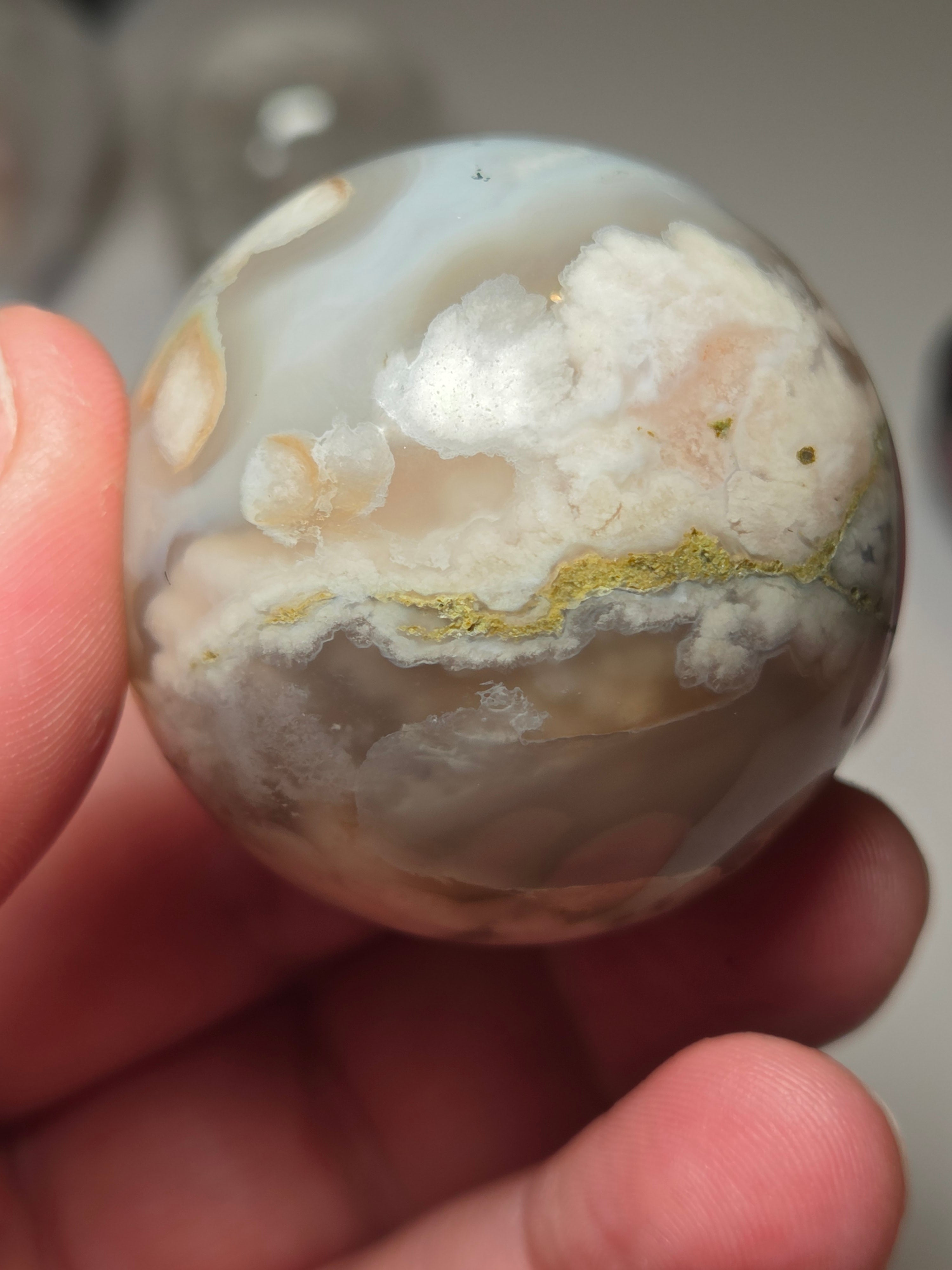 Grade A Flower agate crystal small sphere