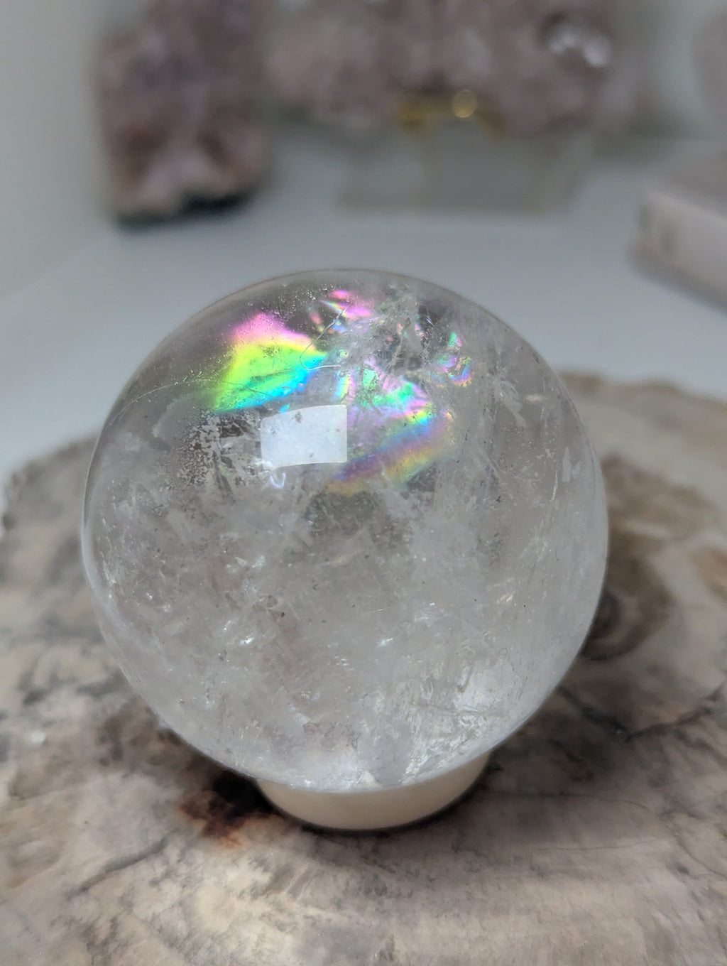 Clear quartz crystal sphere