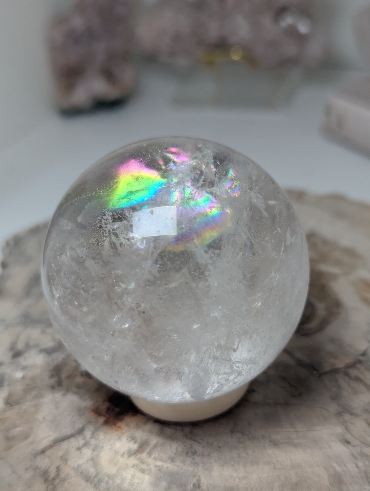 Clear quartz crystal sphere