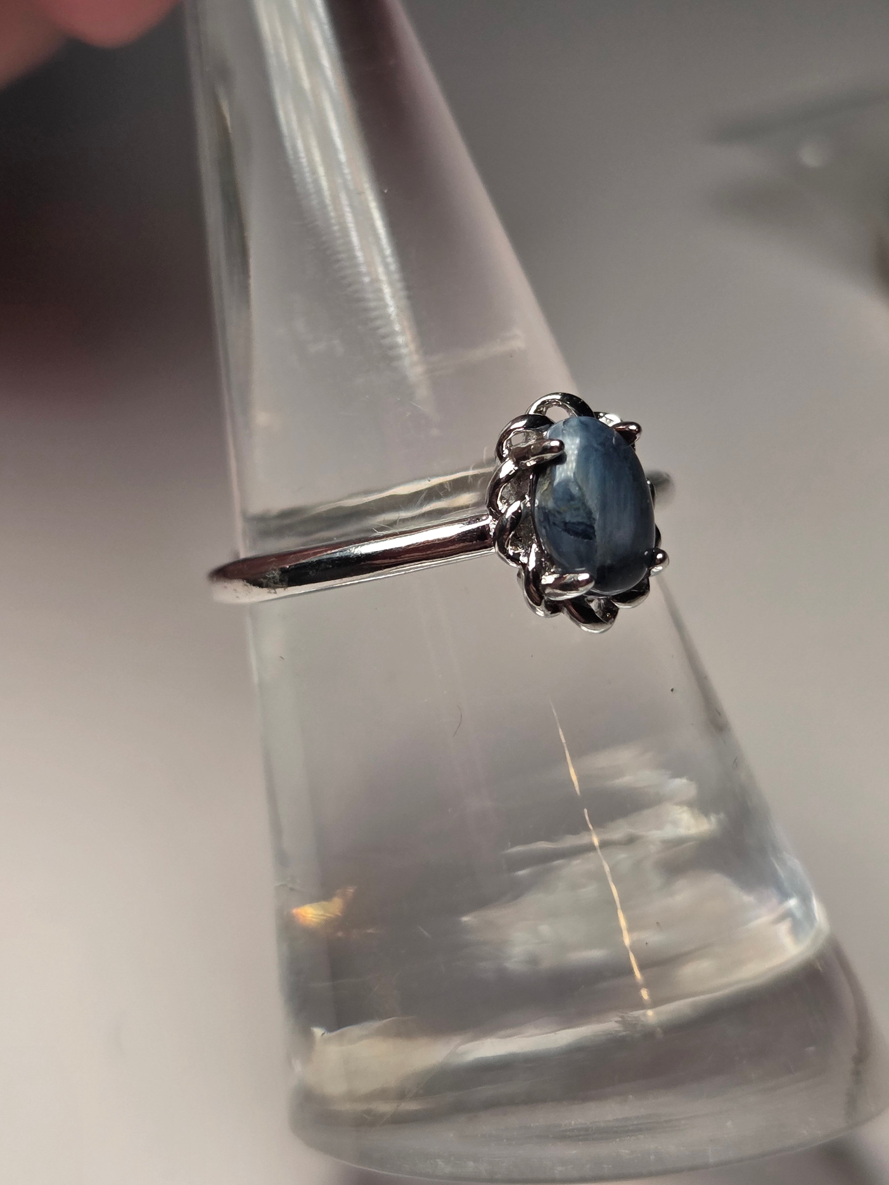 Blue kyanite crystal adjustable ring stainless steel