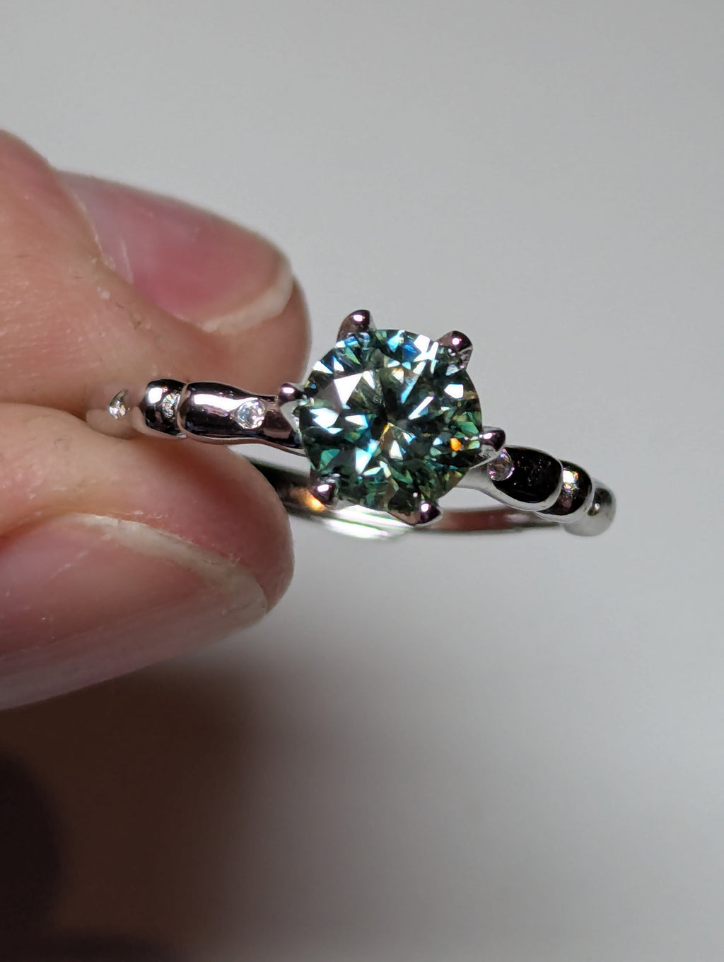 Green Mossanite Adjustable diamond ring
