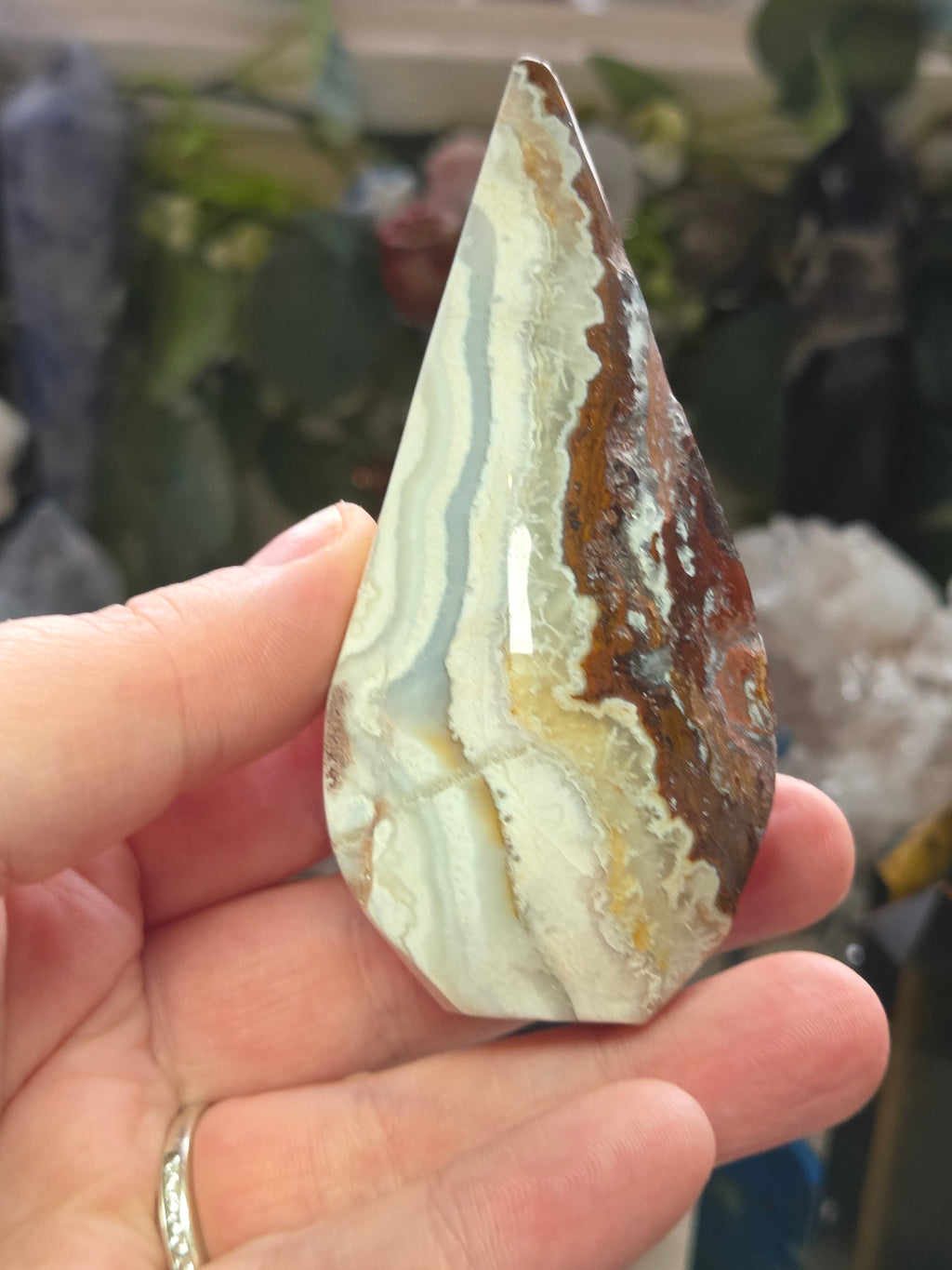 Crazy Lace agate crystal tear drop carving
