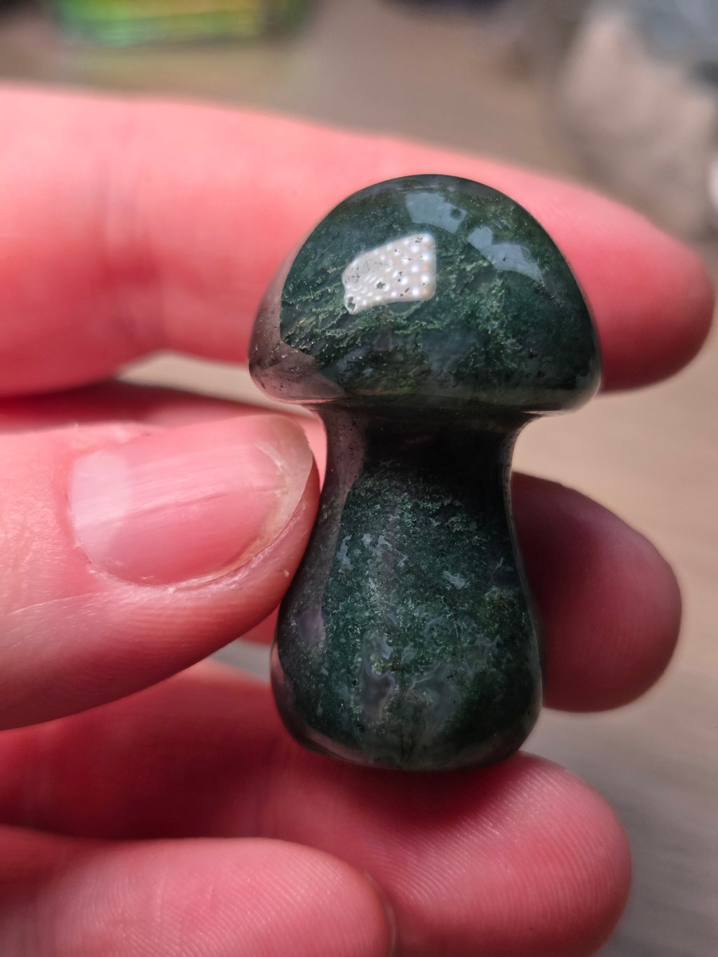 Moss Agate crystal mushroom