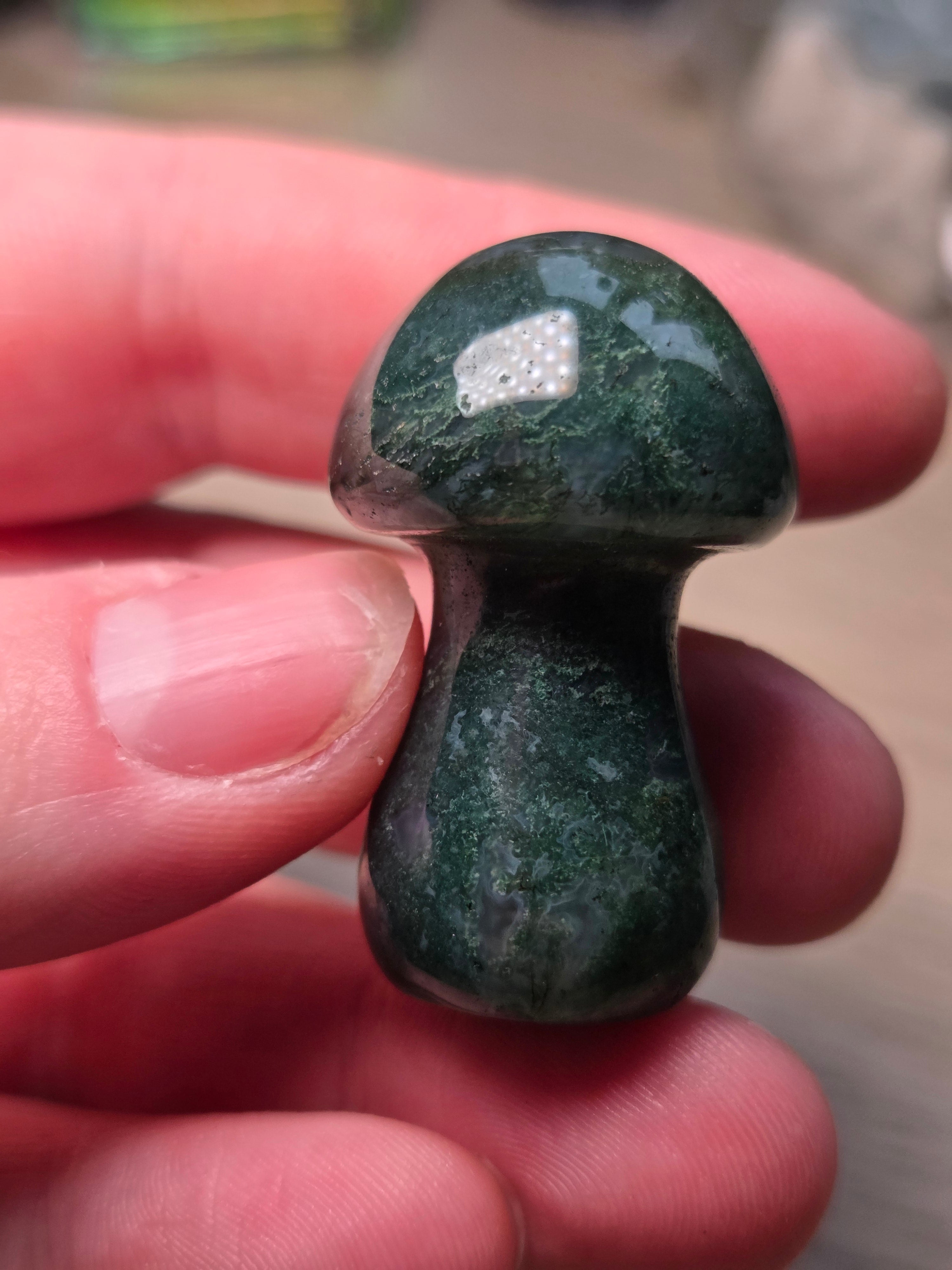 Moss Agate crystal mushroom