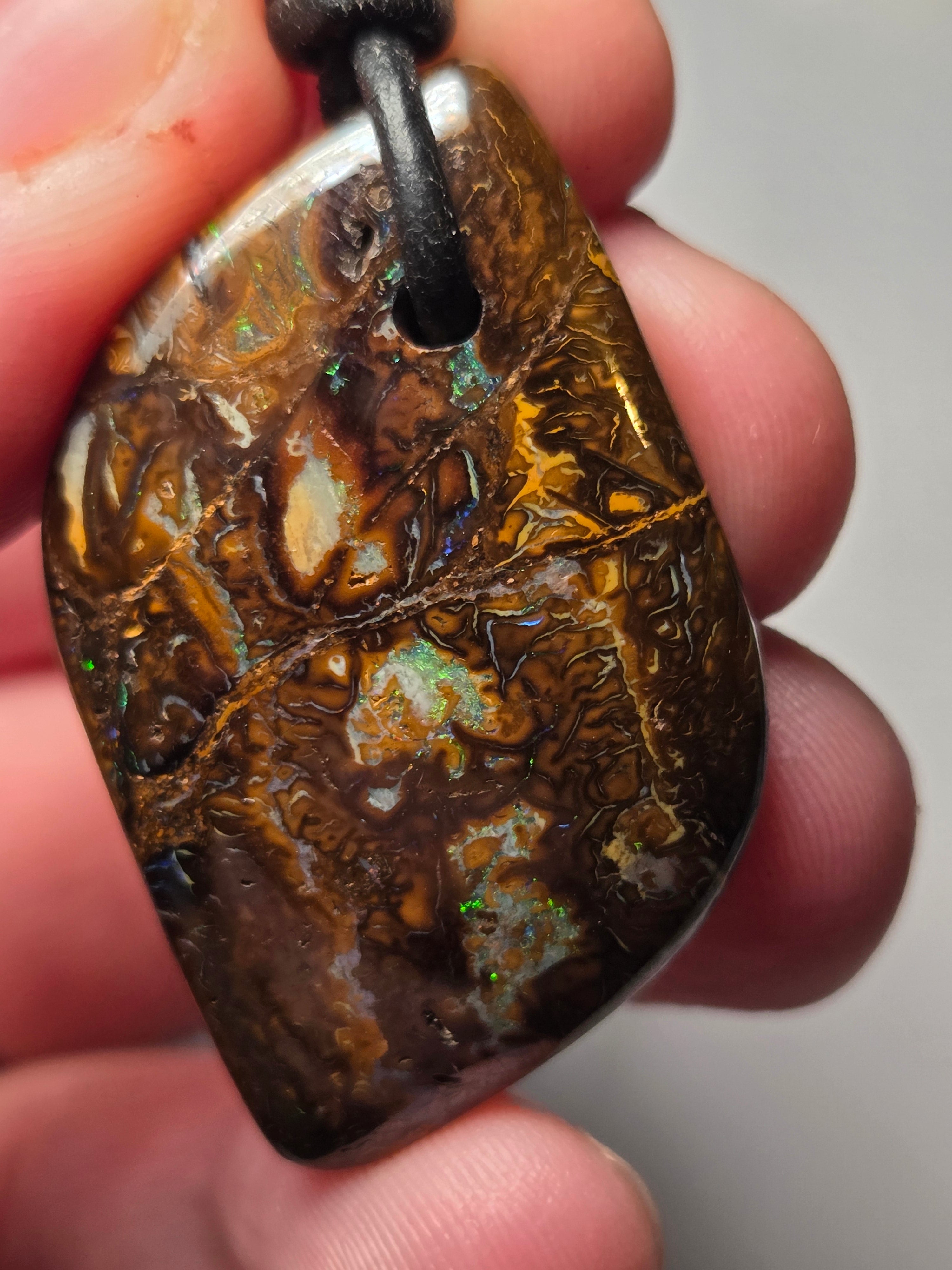 Matrix opal on a ajustable  leather necklace