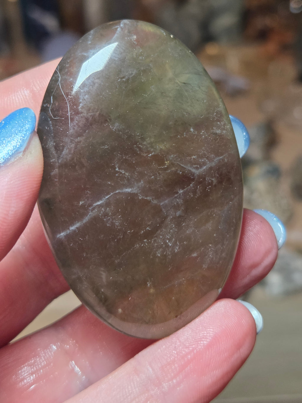 Natural  green Amethyst crystal palm stone