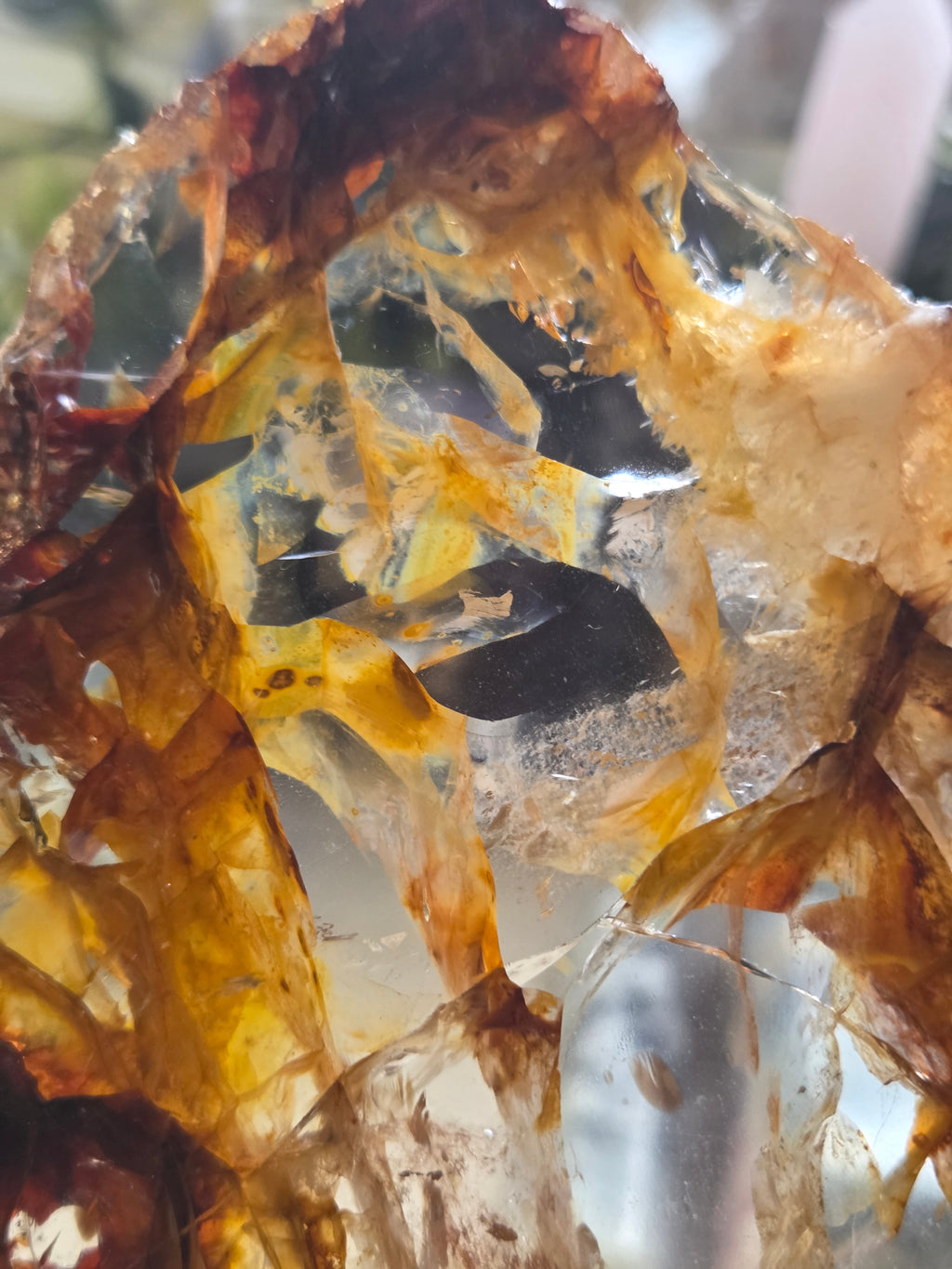 XL Grade A A fire quartz crystal slice with stand