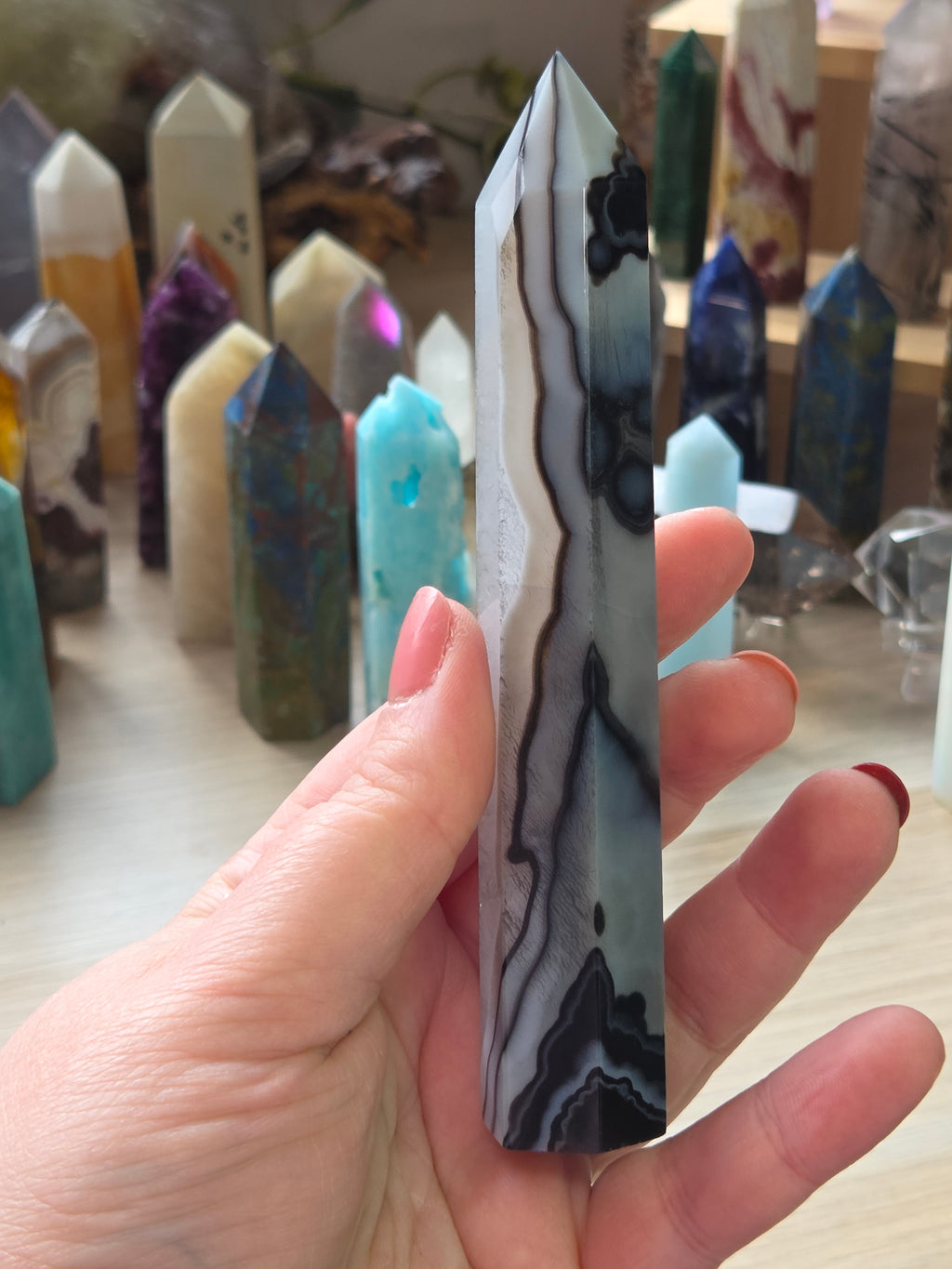 13cm black agate crystal  tower