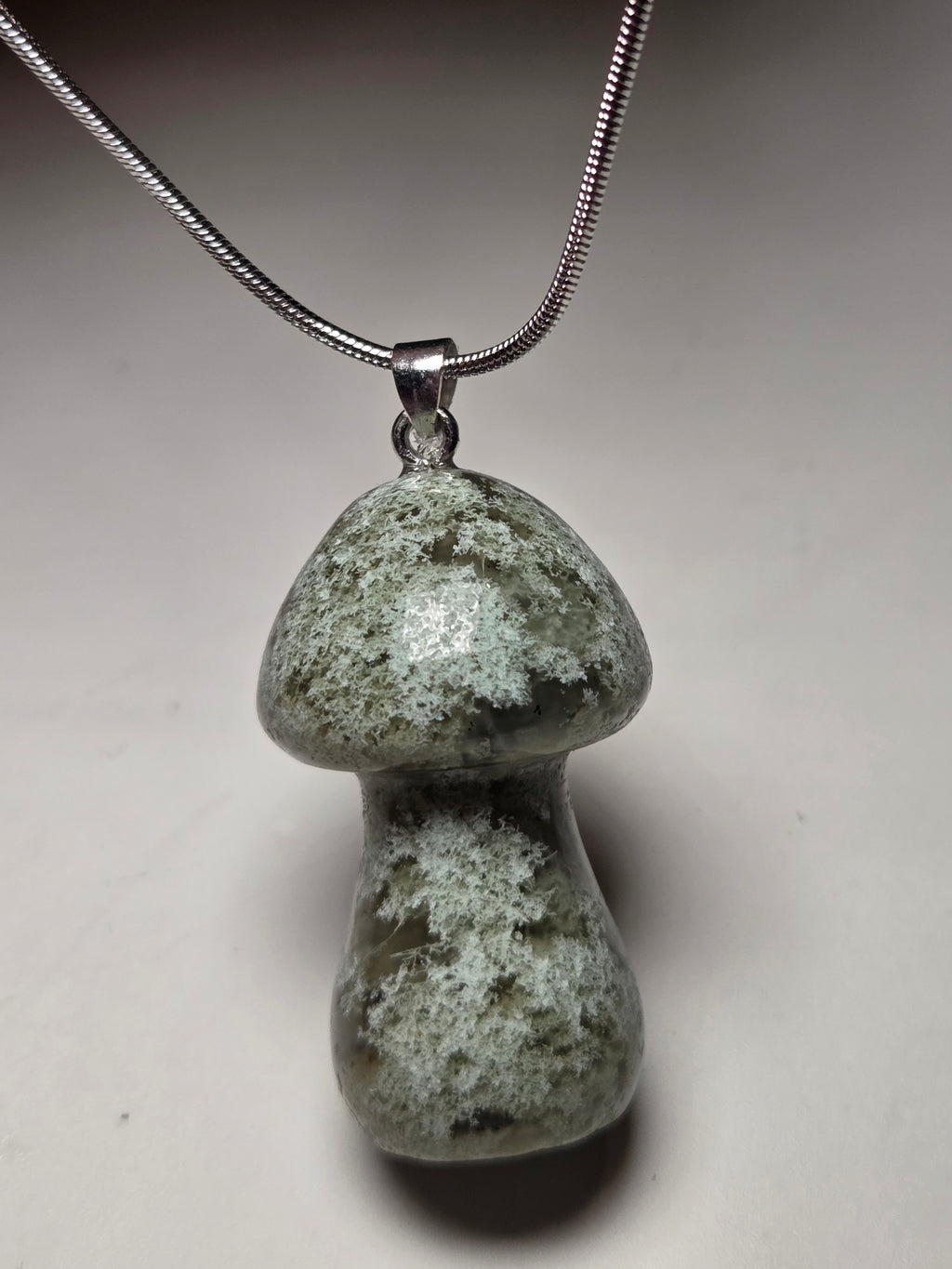 Moss agate crystal Mushroom necklace