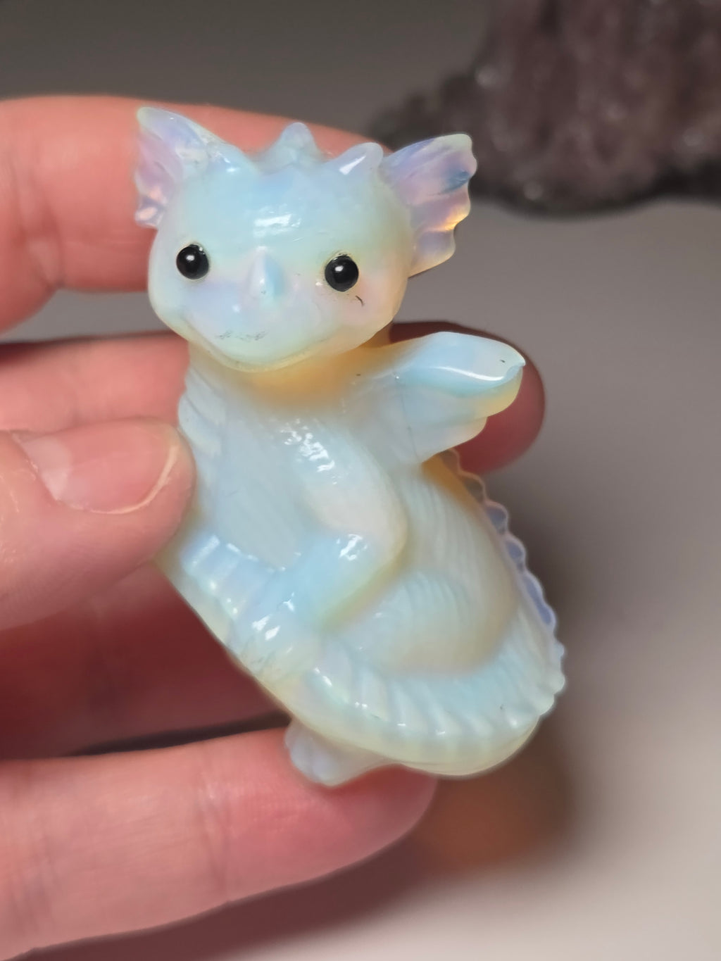 Opalite crystal dragon carving
