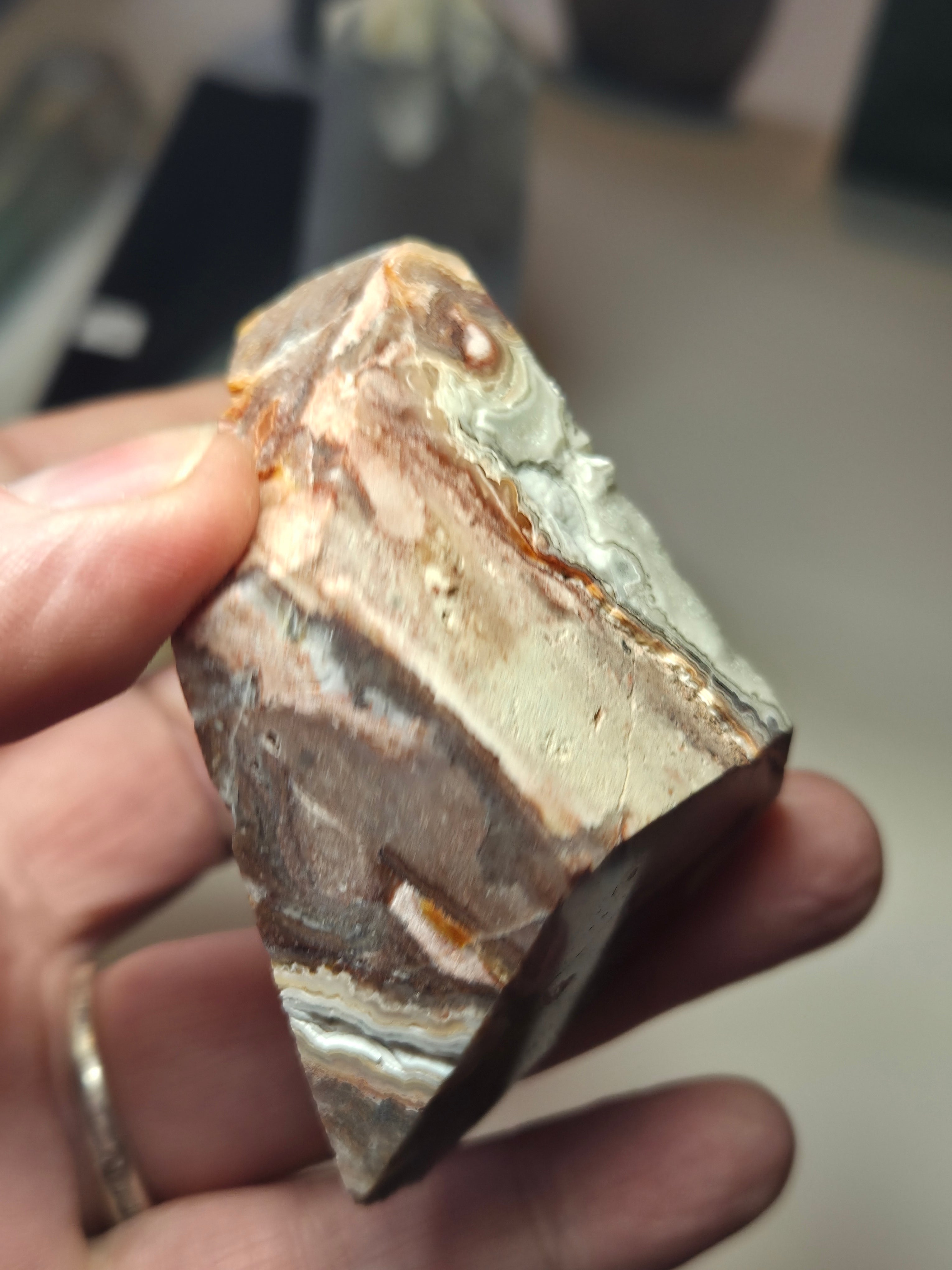 Crazy lace agate crystal freeform with imperfections