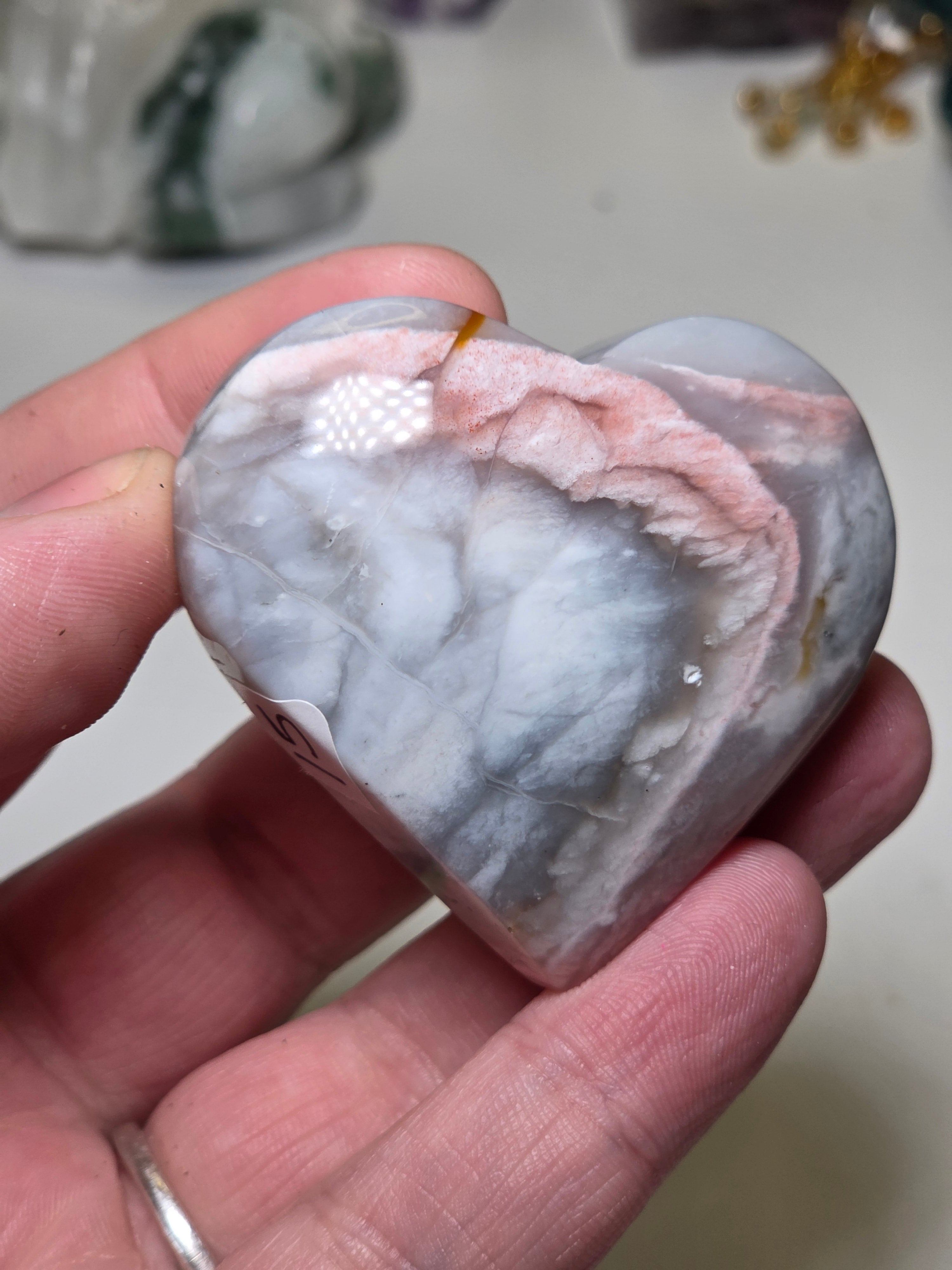 Pink petrified wood crystal heart carving