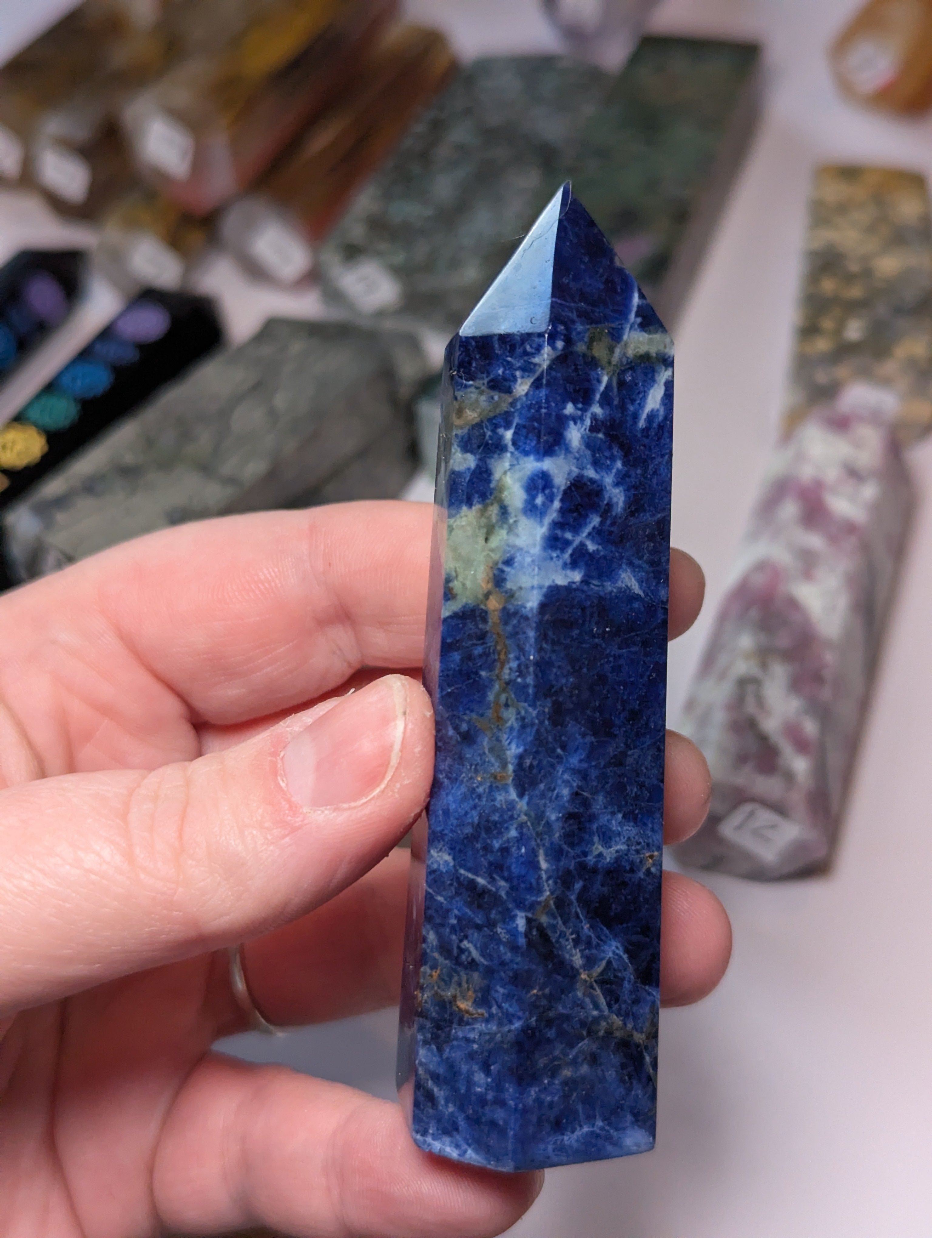 Sodalite crystal tower carving
