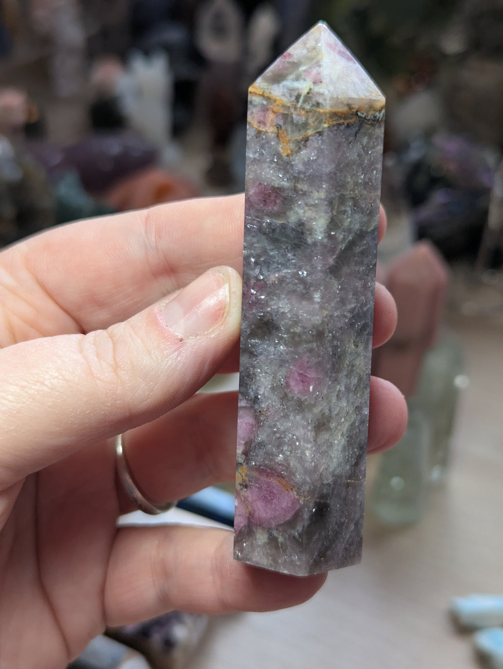 Unicorn stone crystal tower with lots of smokey quartz