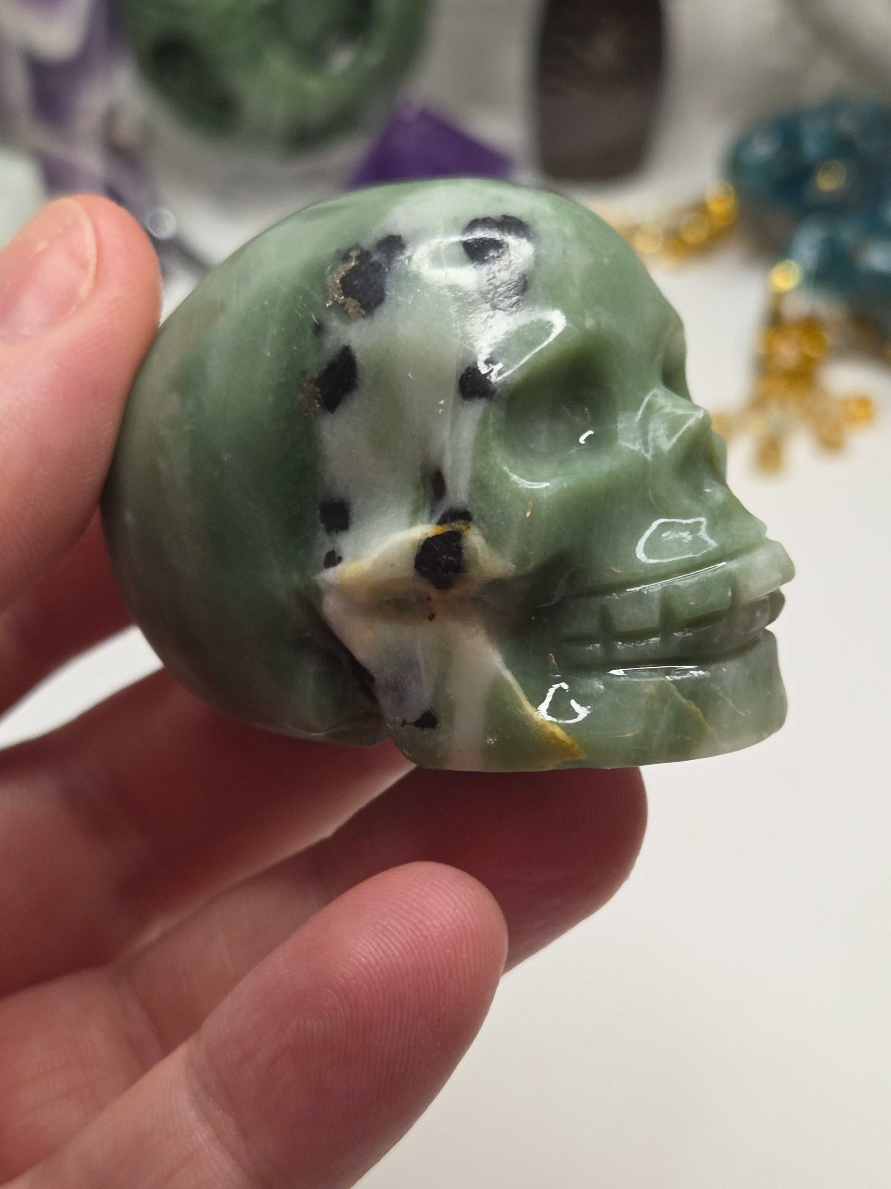 Green jade  crystal  skull carving