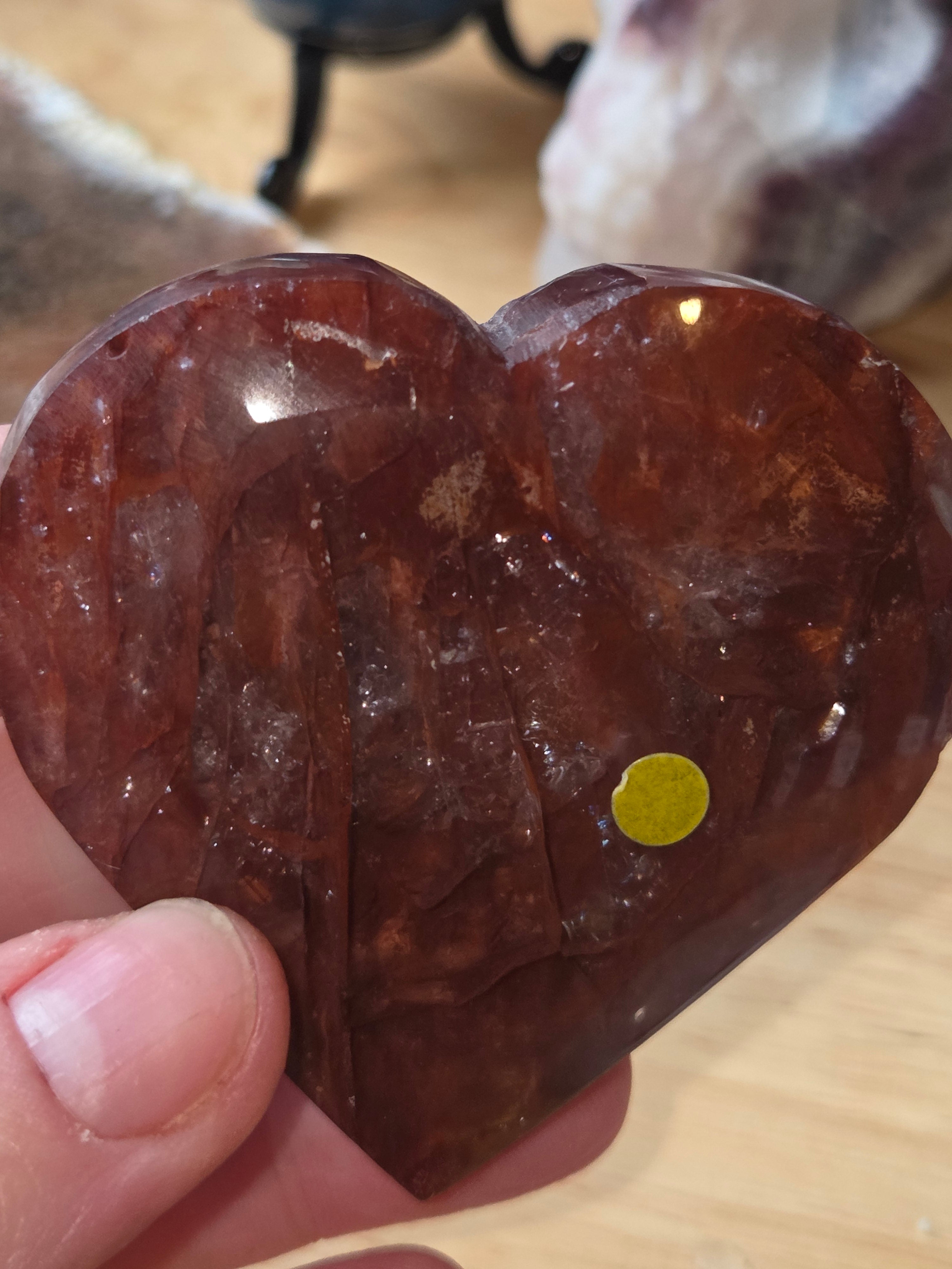 Fire quartz crystal heart carving with stand