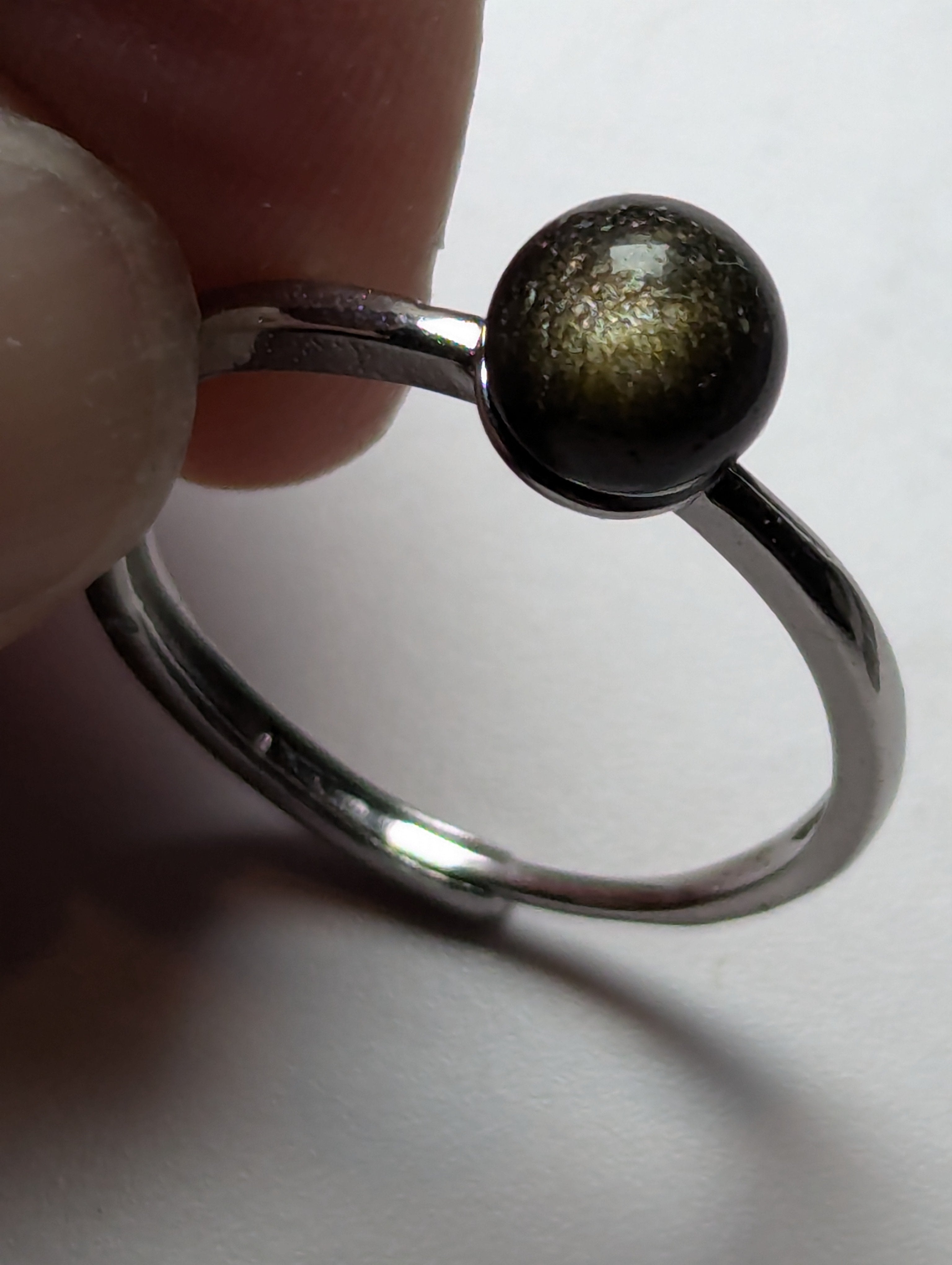 Golden sheen obsidian crystal adjustable ring stainless steel
