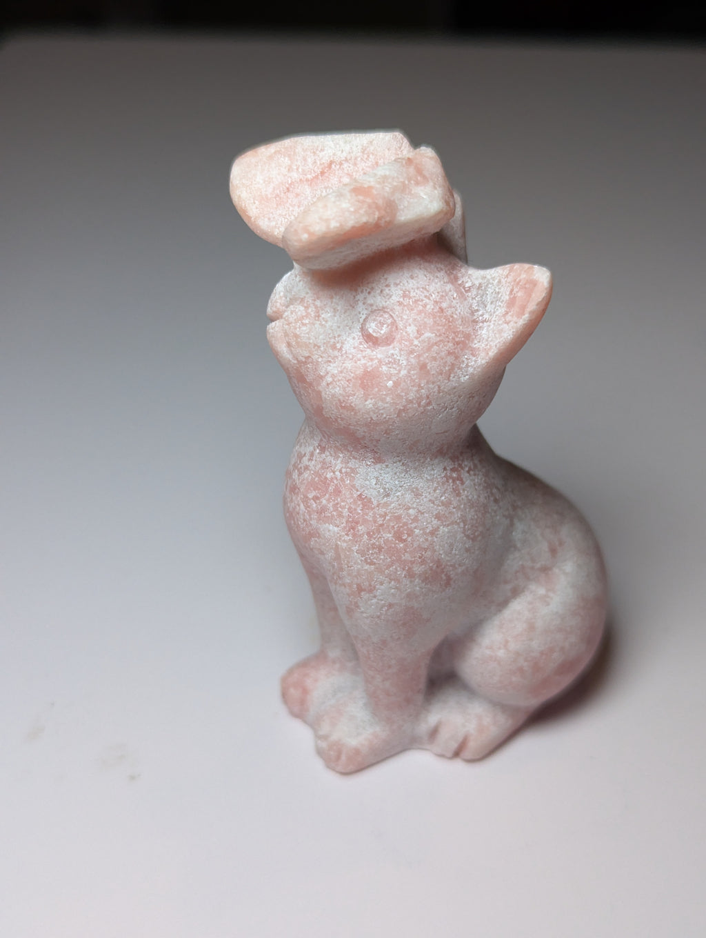 Pink opal cat with butterfly carving