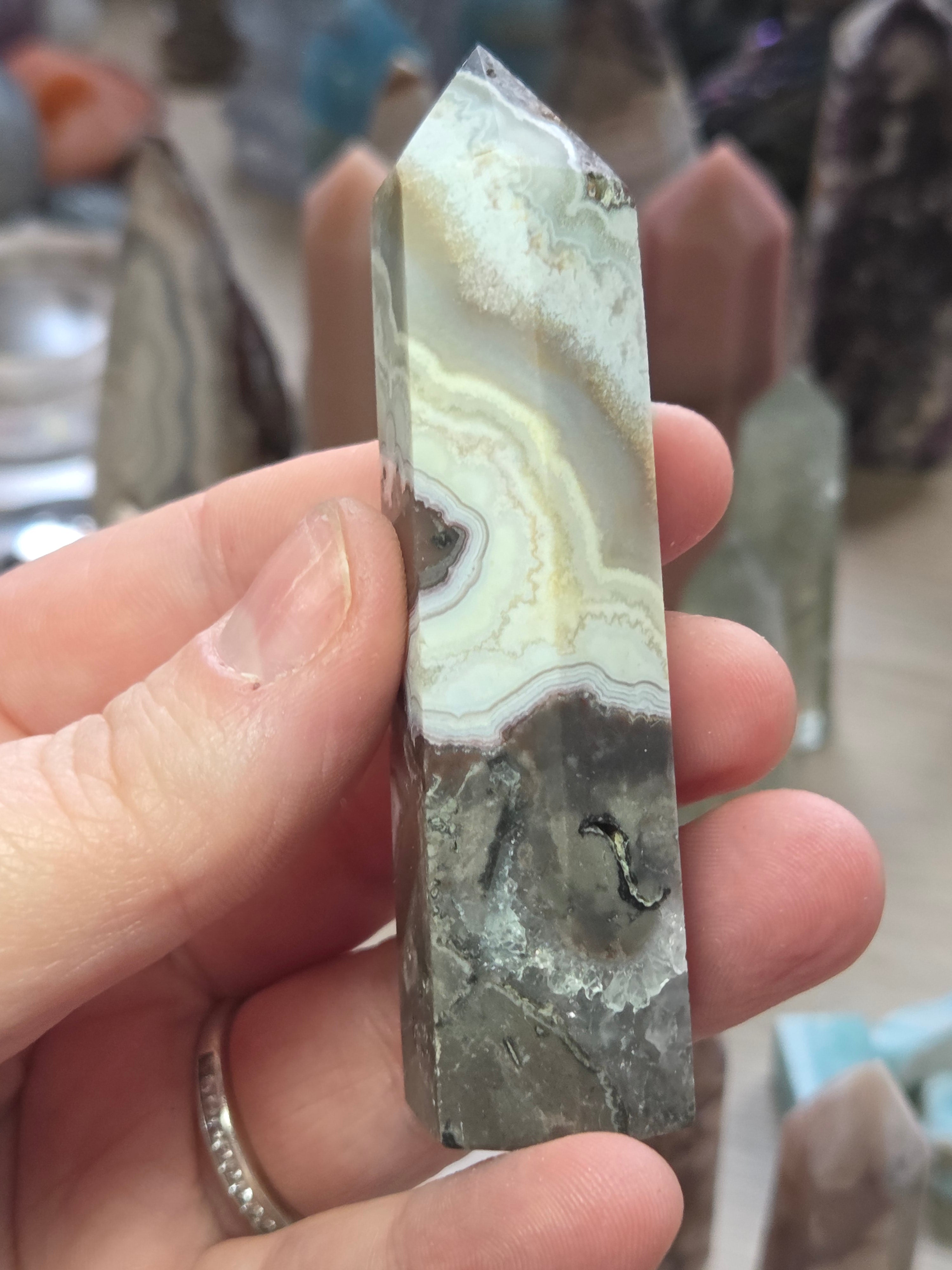 Mexican crazy agate crystal tower carving