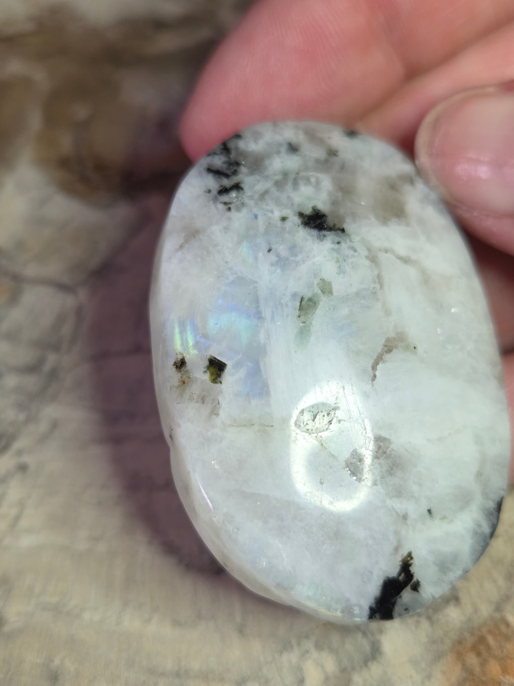 Rainbow moonstone crystal palmstone