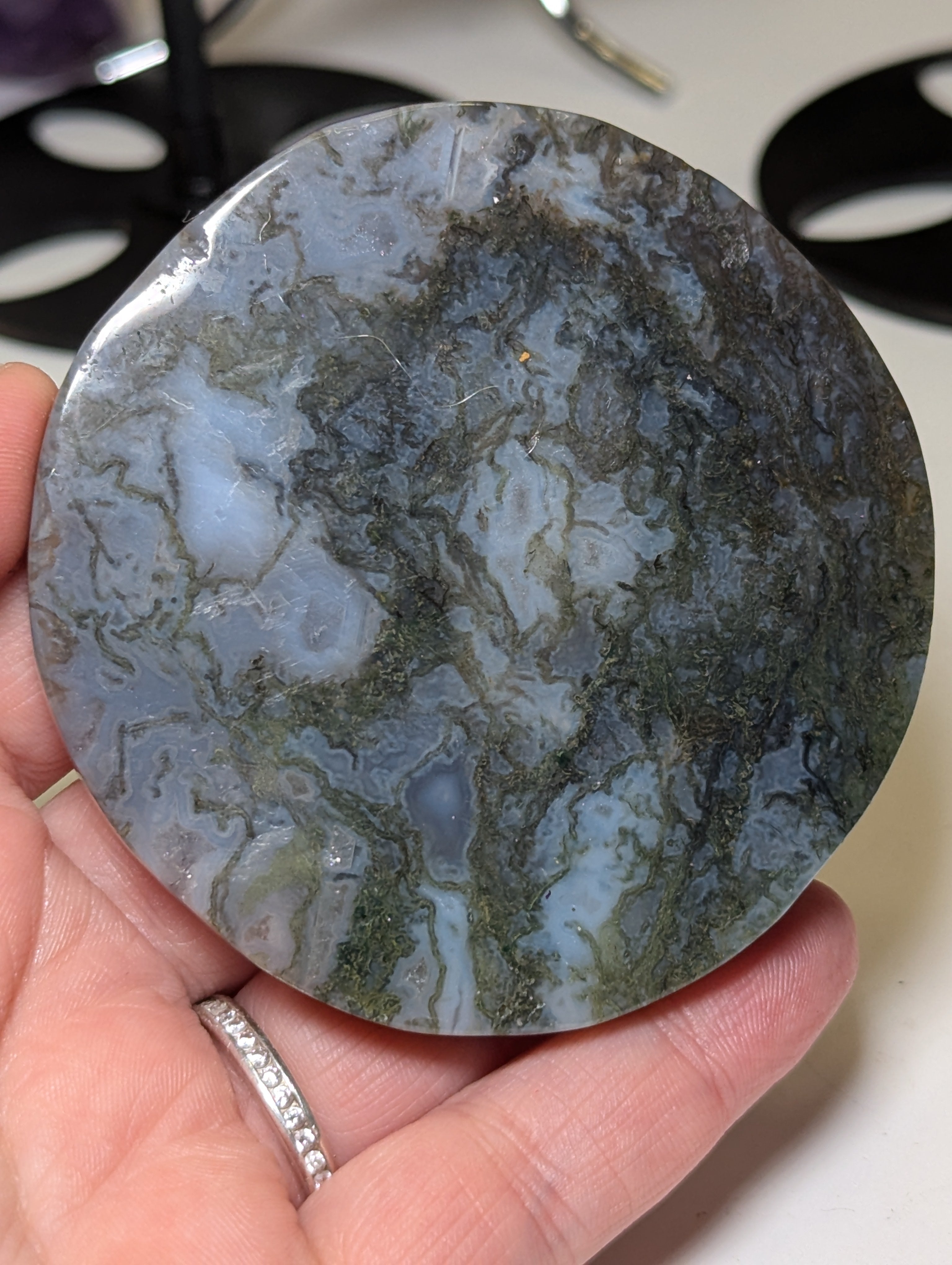 Blue moss agate crystal slice
