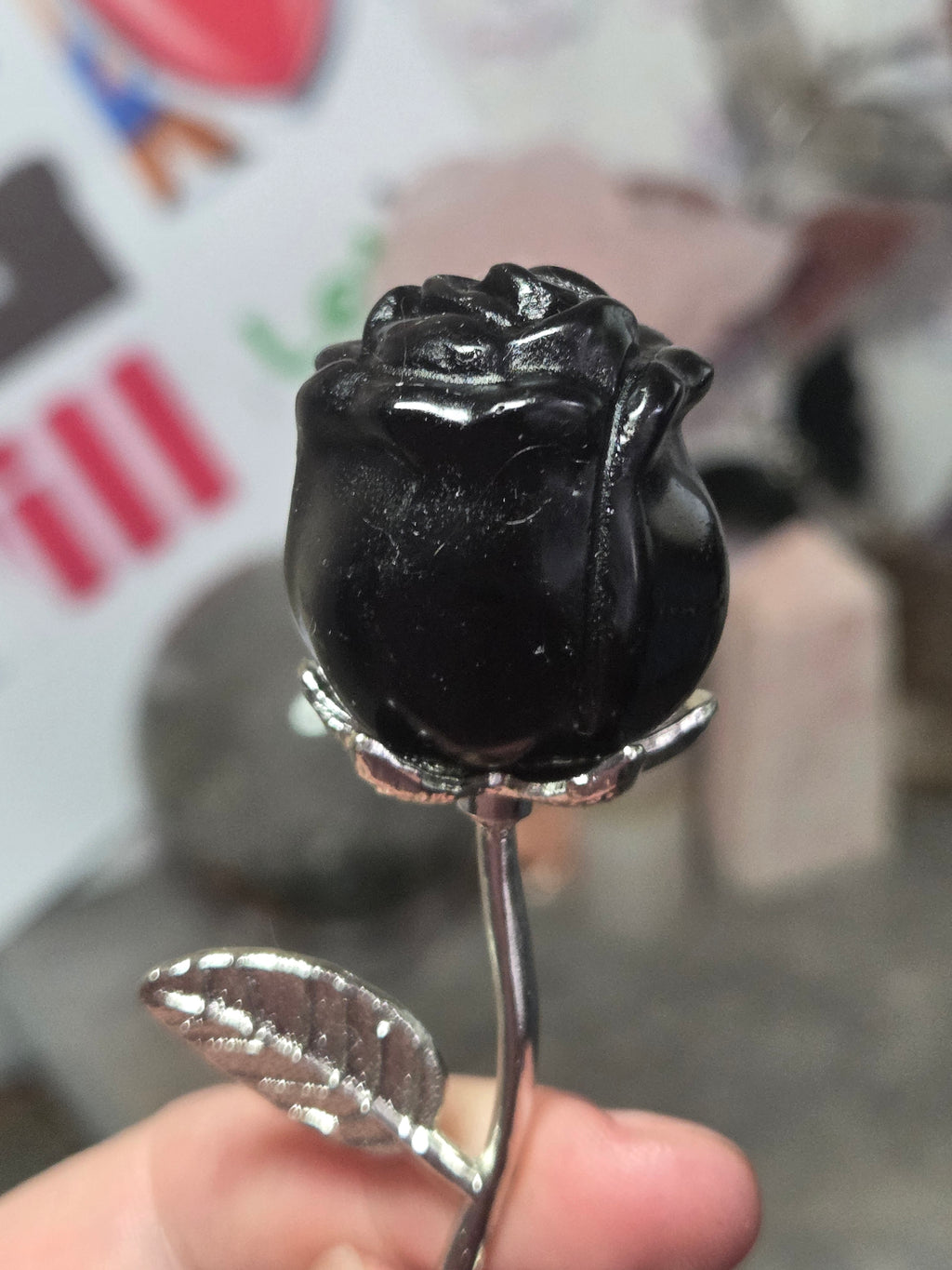 Obsidian crystal rose with stem