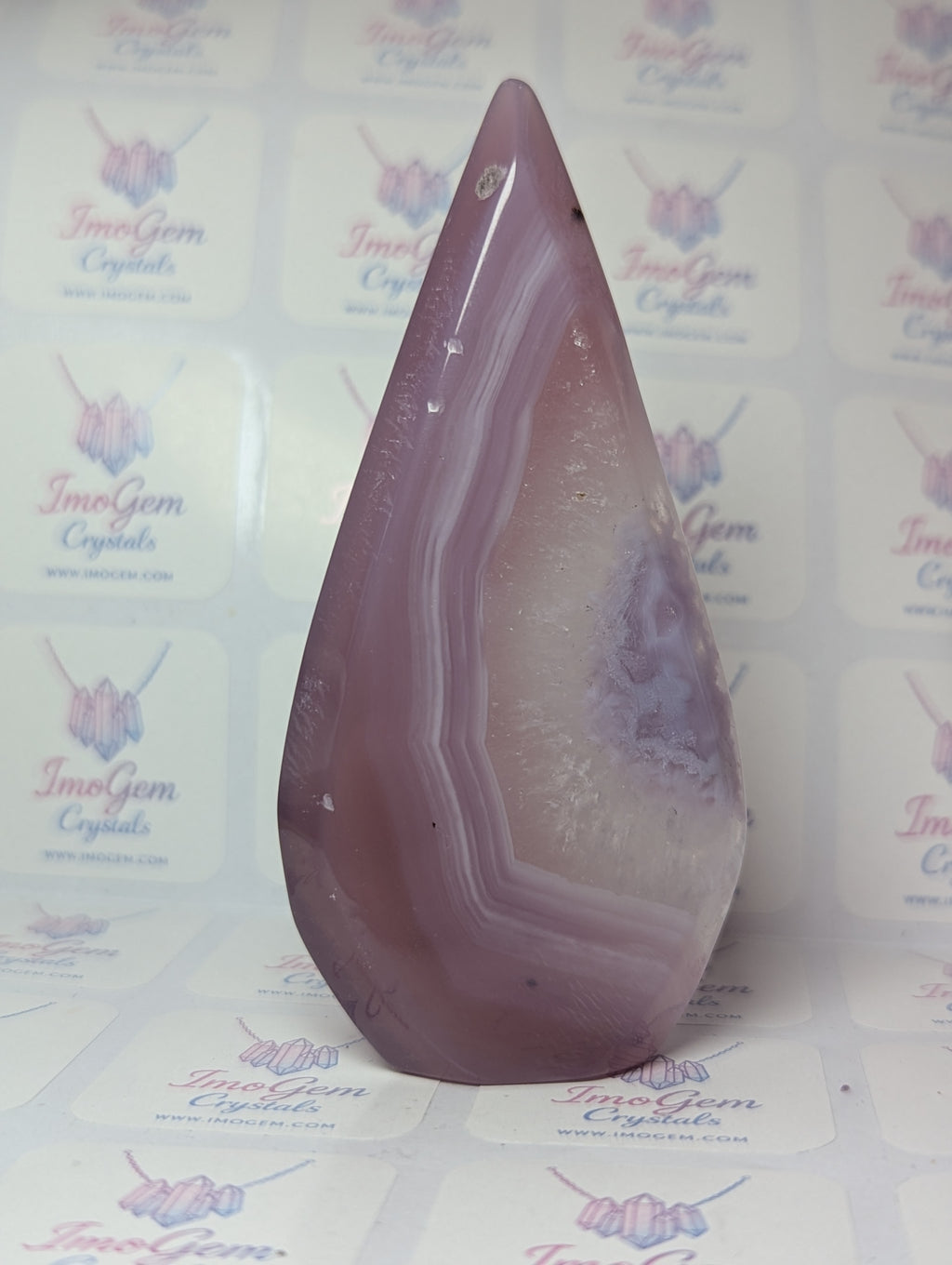 Pink Agate crystal tear drop carving