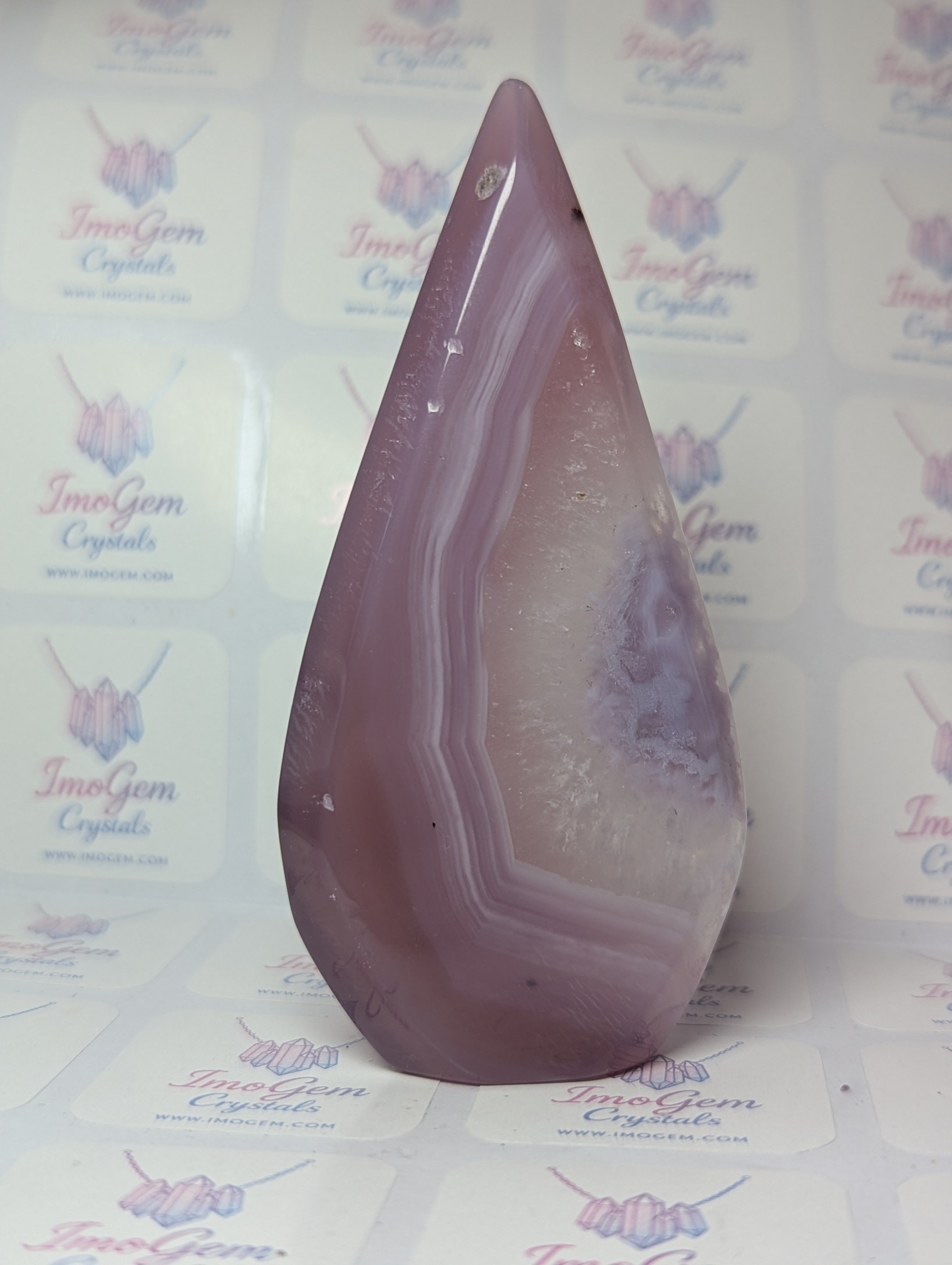 Pink Agate crystal tear drop carving