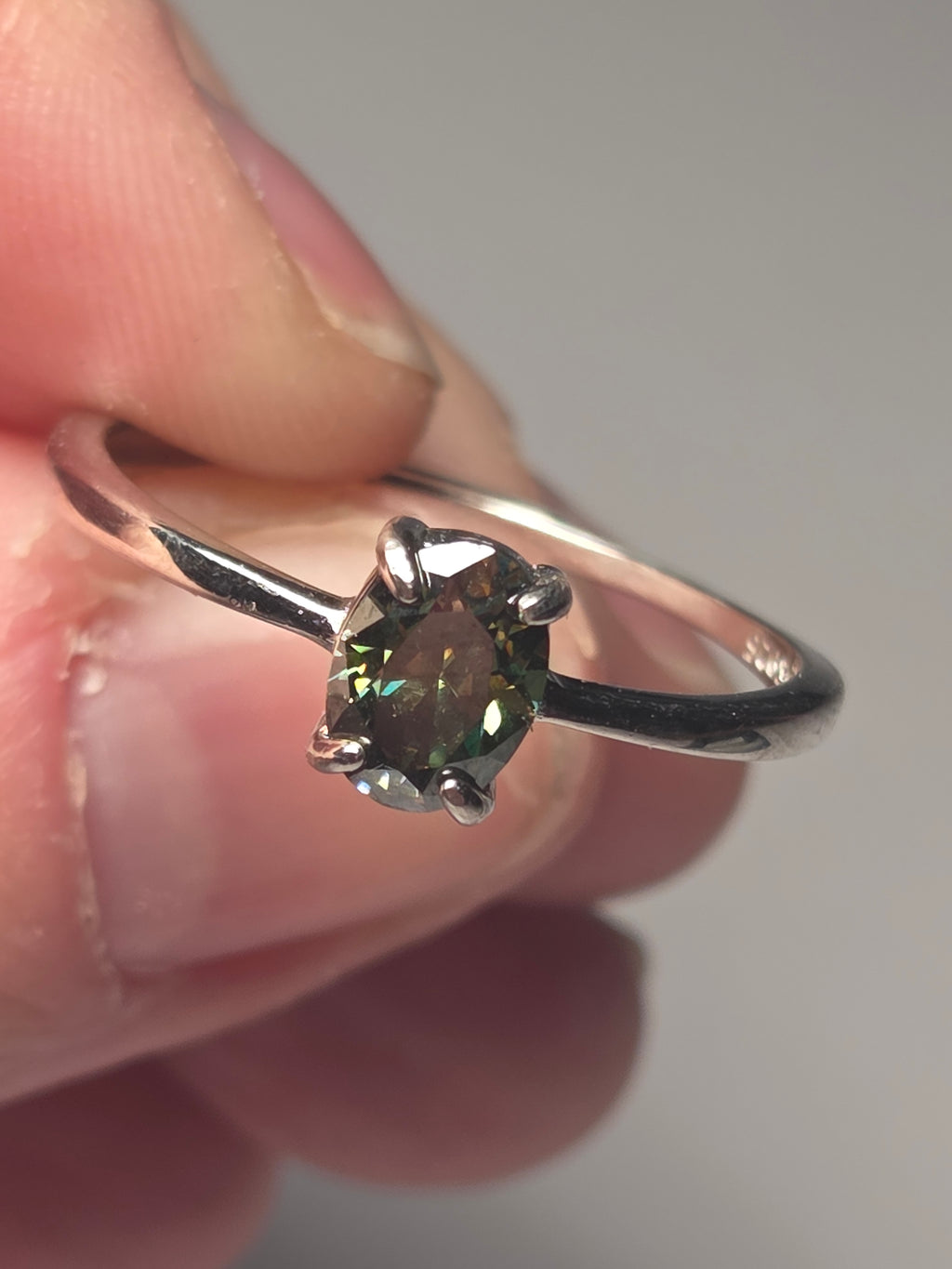 One carot Moissonite Green Diamond adjustable ring