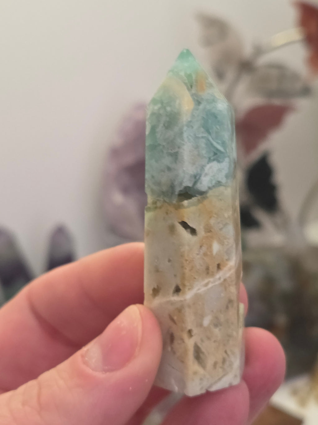 Flourite Agate crystal tower carving