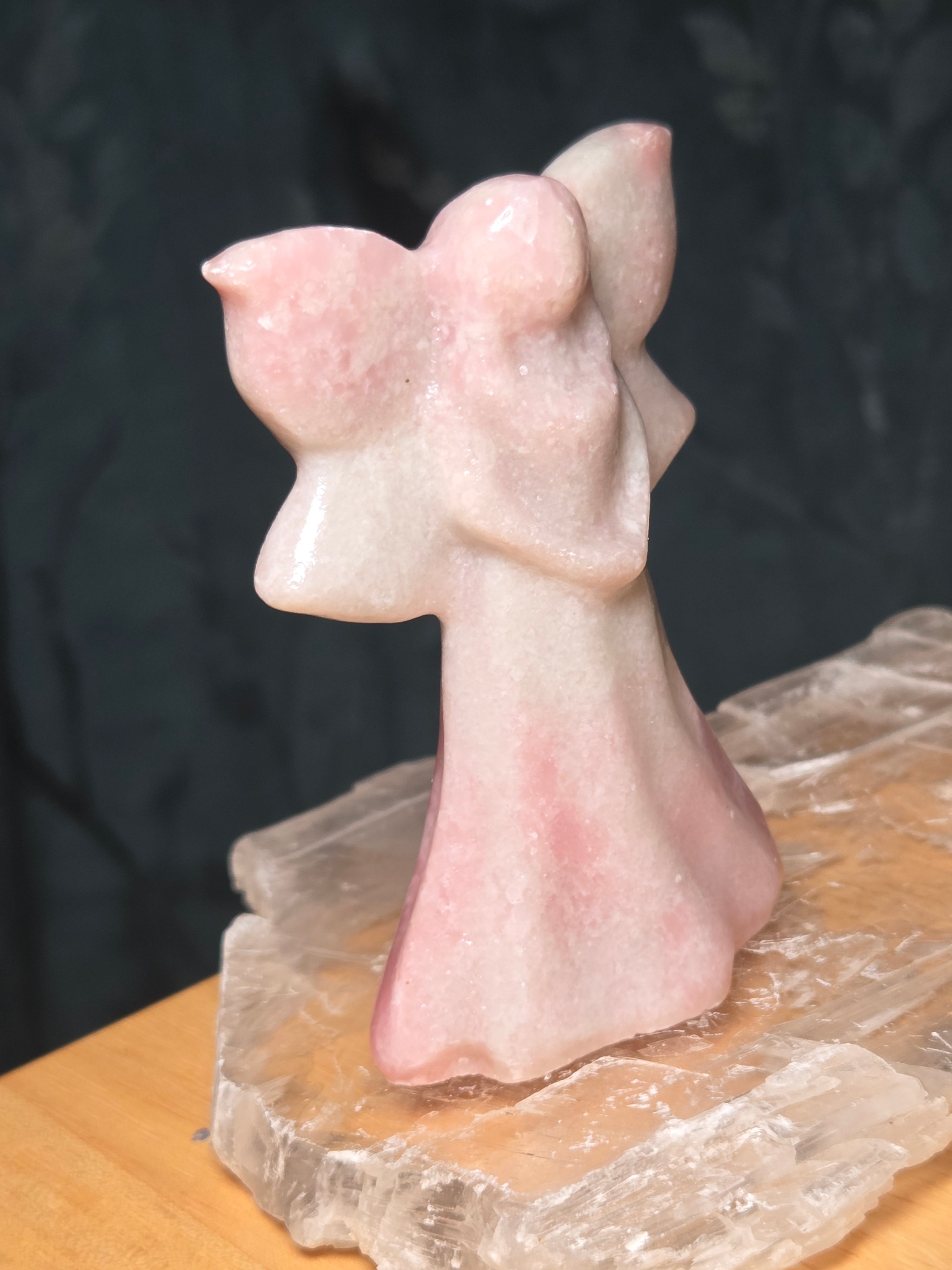 Pink opal crystal angel fairy carving
