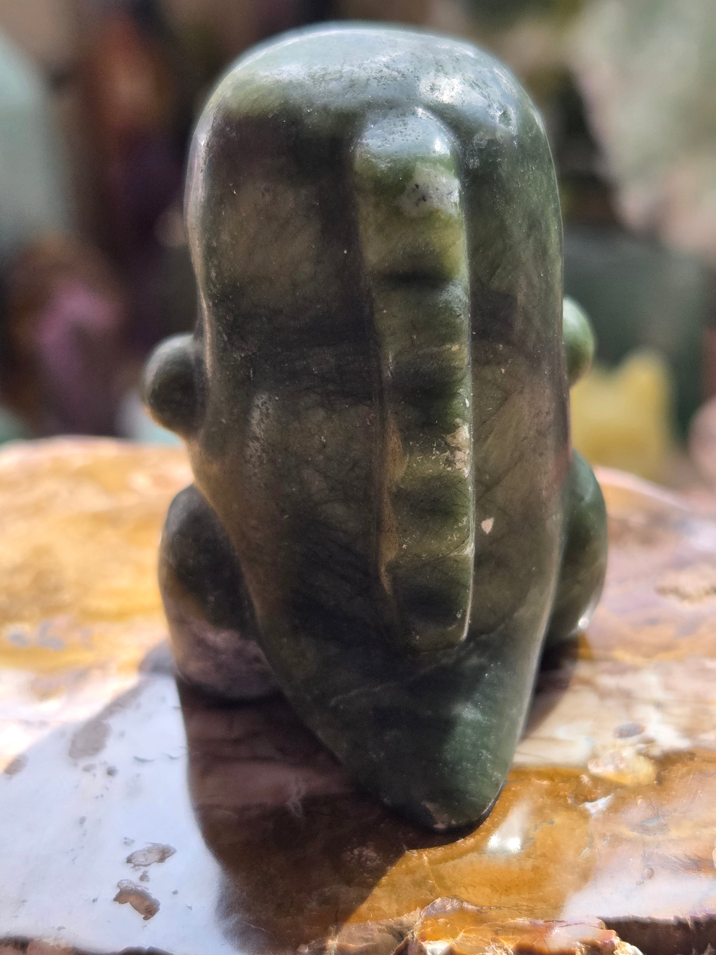 Green jade crystal Dinosaur carving