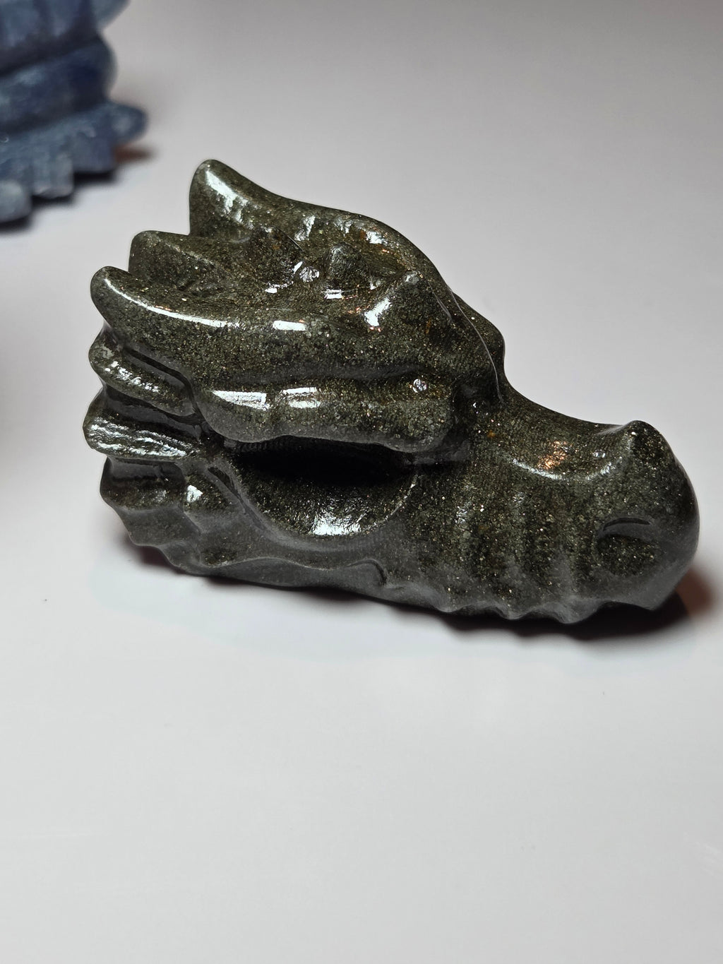 Pyrite crystal dragon head carving